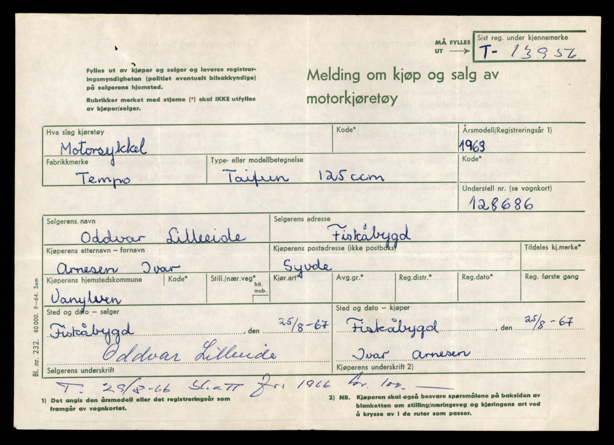 Møre og Romsdal vegkontor - Ålesund trafikkstasjon, AV/SAT-A-4099/F/Fe/L0042: Registreringskort for kjøretøy T 13906 - T 14079, 1927-1998, p. 847