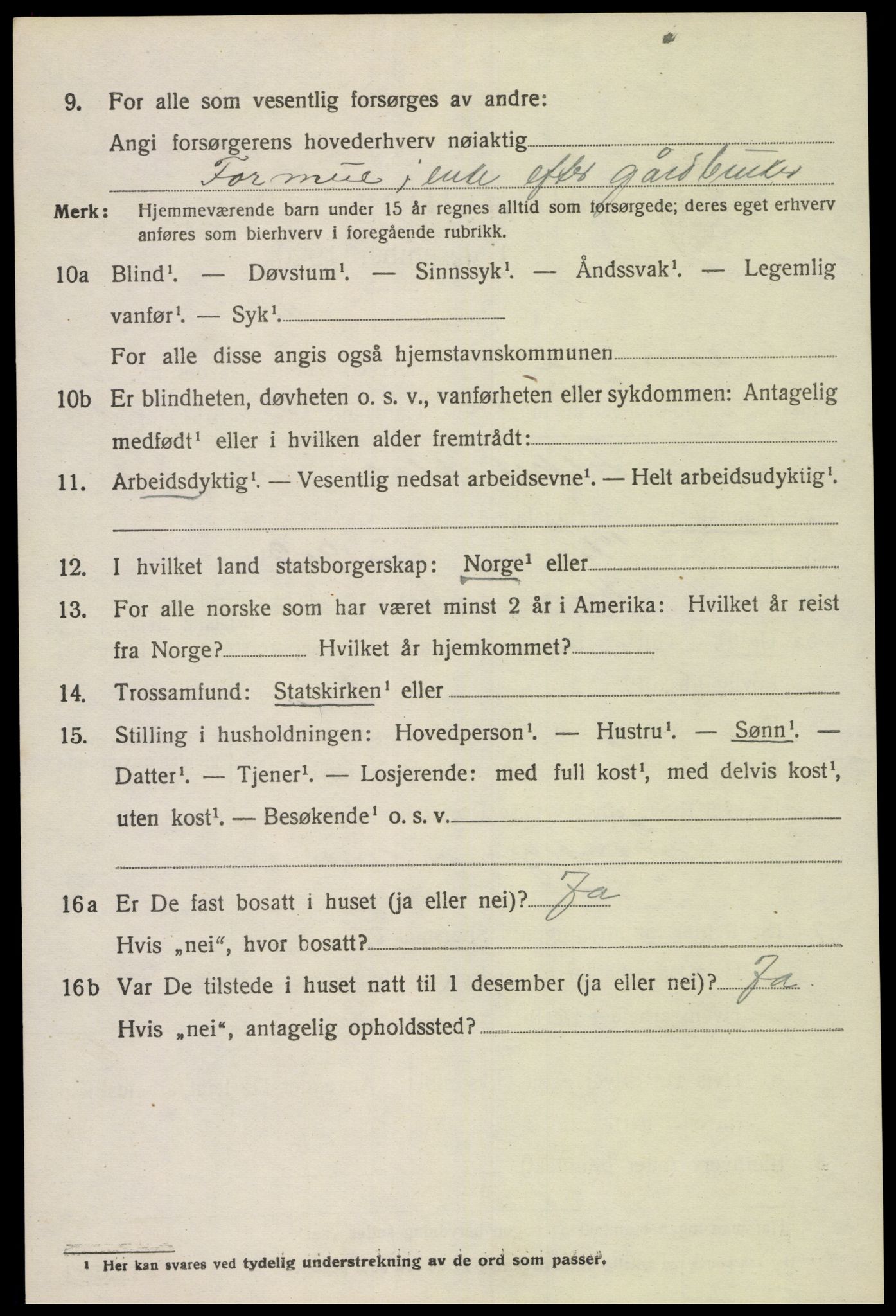 SAK, 1920 census for Vennesla, 1920, p. 1037