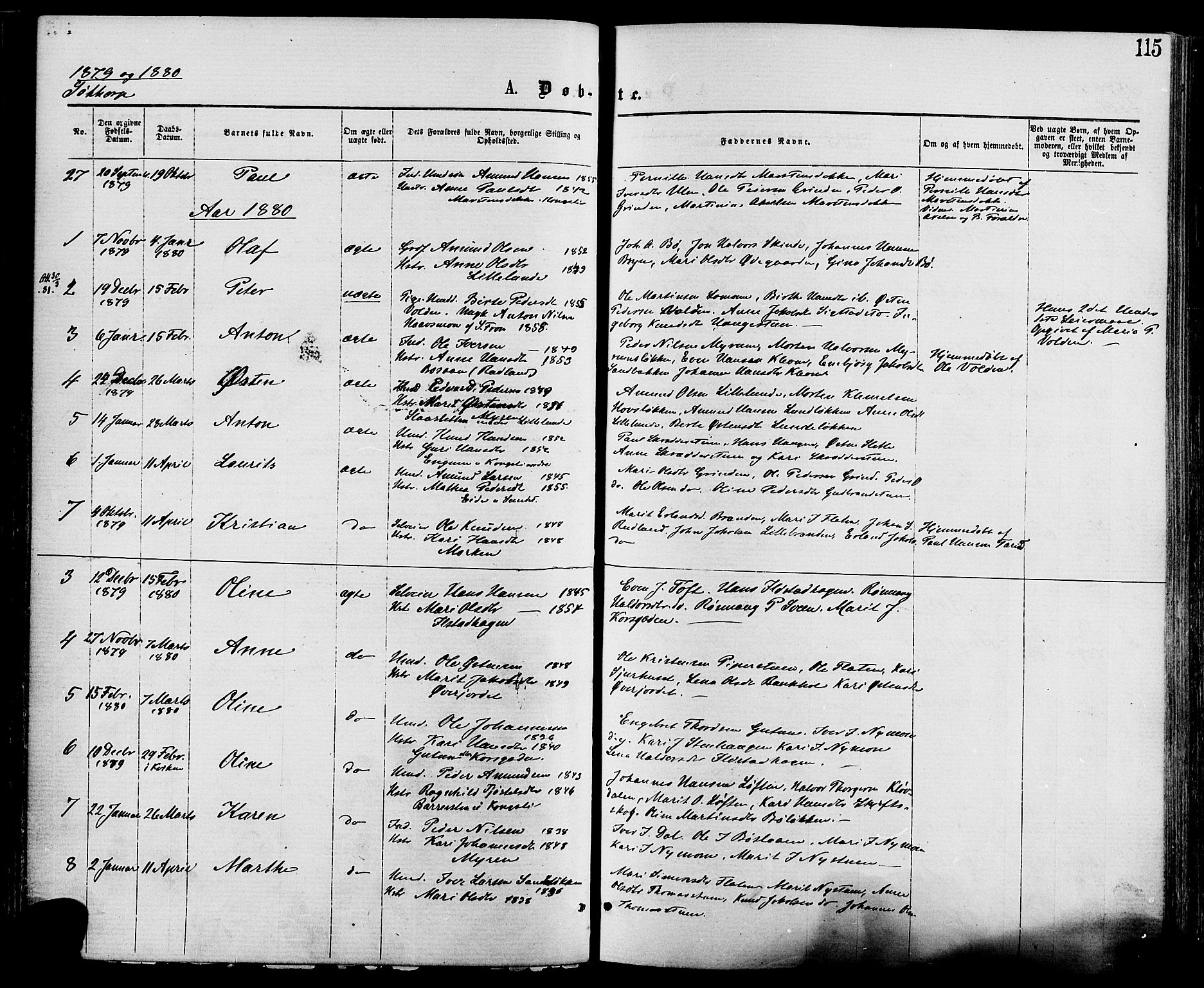 Nord-Fron prestekontor, AV/SAH-PREST-080/H/Ha/Haa/L0002: Parish register (official) no. 2, 1865-1883, p. 115