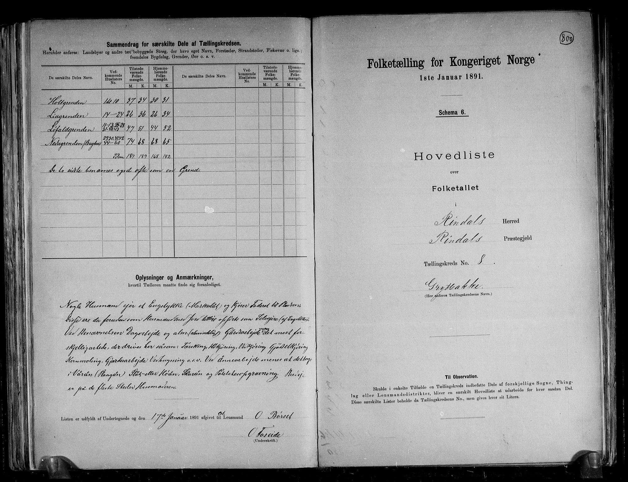 RA, 1891 census for 1567 Rindal, 1891, p. 18