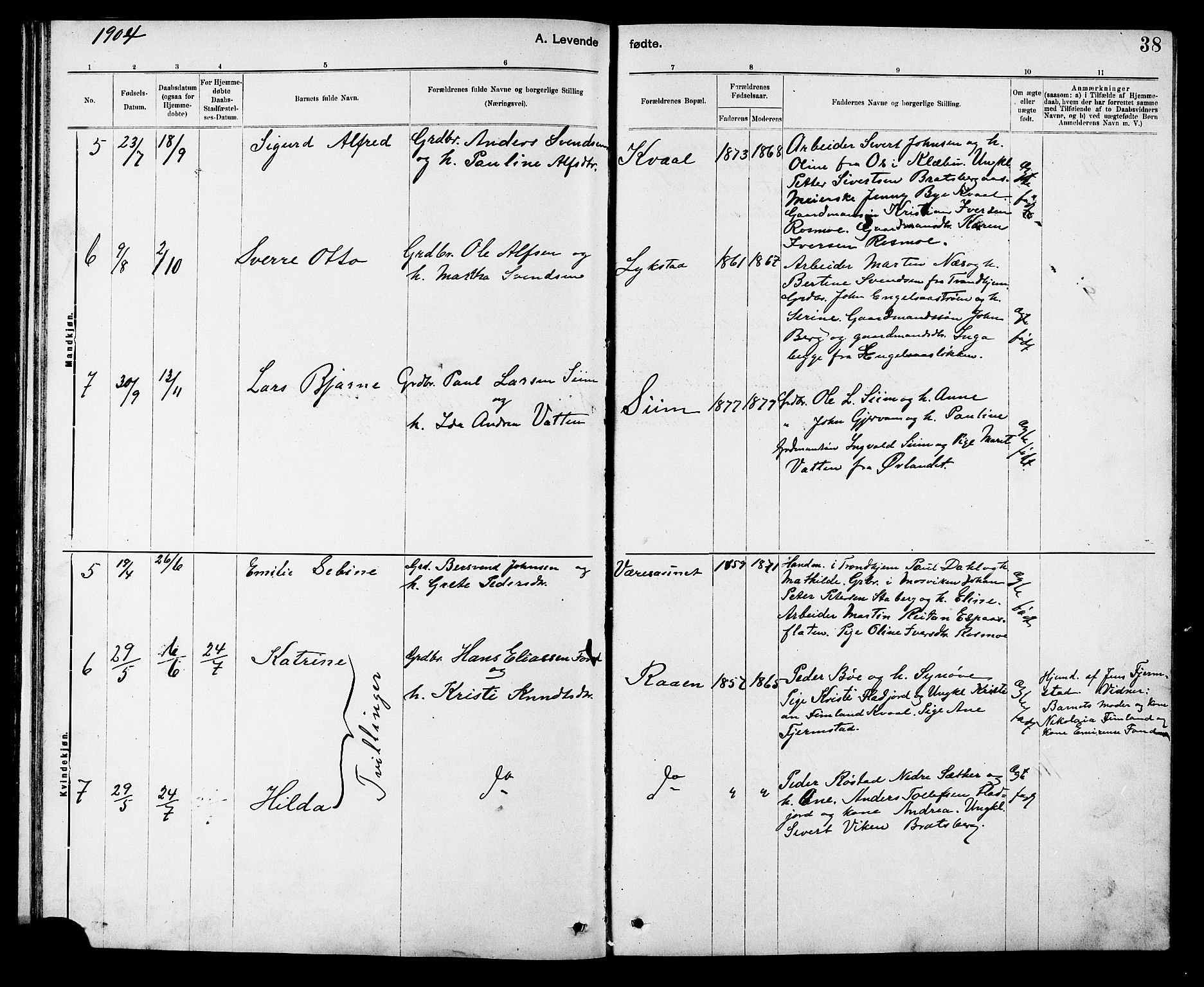 Ministerialprotokoller, klokkerbøker og fødselsregistre - Sør-Trøndelag, AV/SAT-A-1456/608/L0341: Parish register (copy) no. 608C07, 1890-1912, p. 38