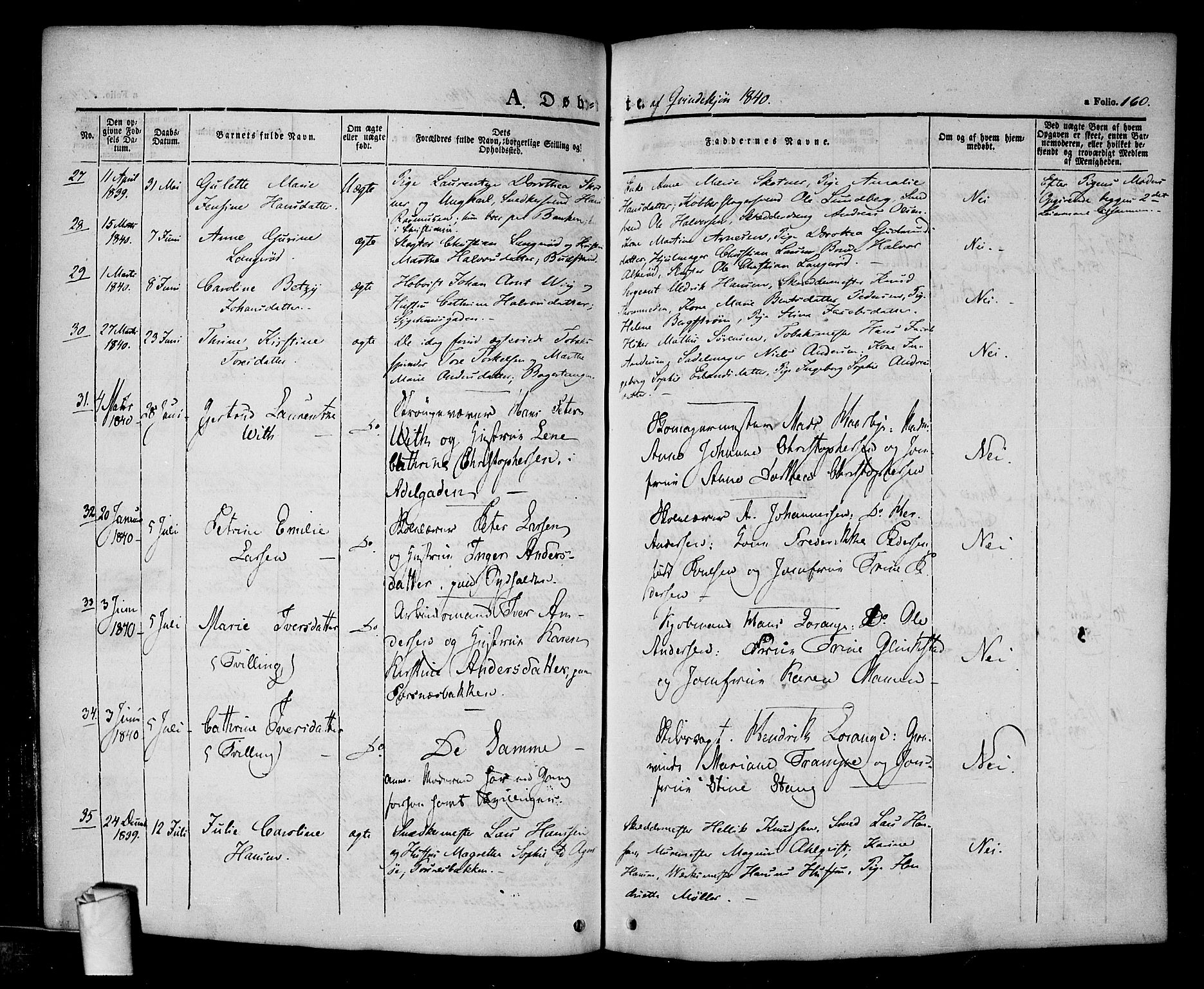 Halden prestekontor Kirkebøker, AV/SAO-A-10909/F/Fa/L0005: Parish register (official) no. I 5, 1834-1845, p. 160