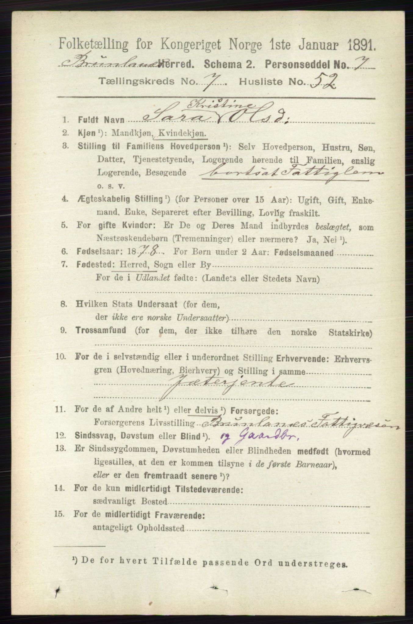 RA, 1891 census for 0726 Brunlanes, 1891, p. 3301