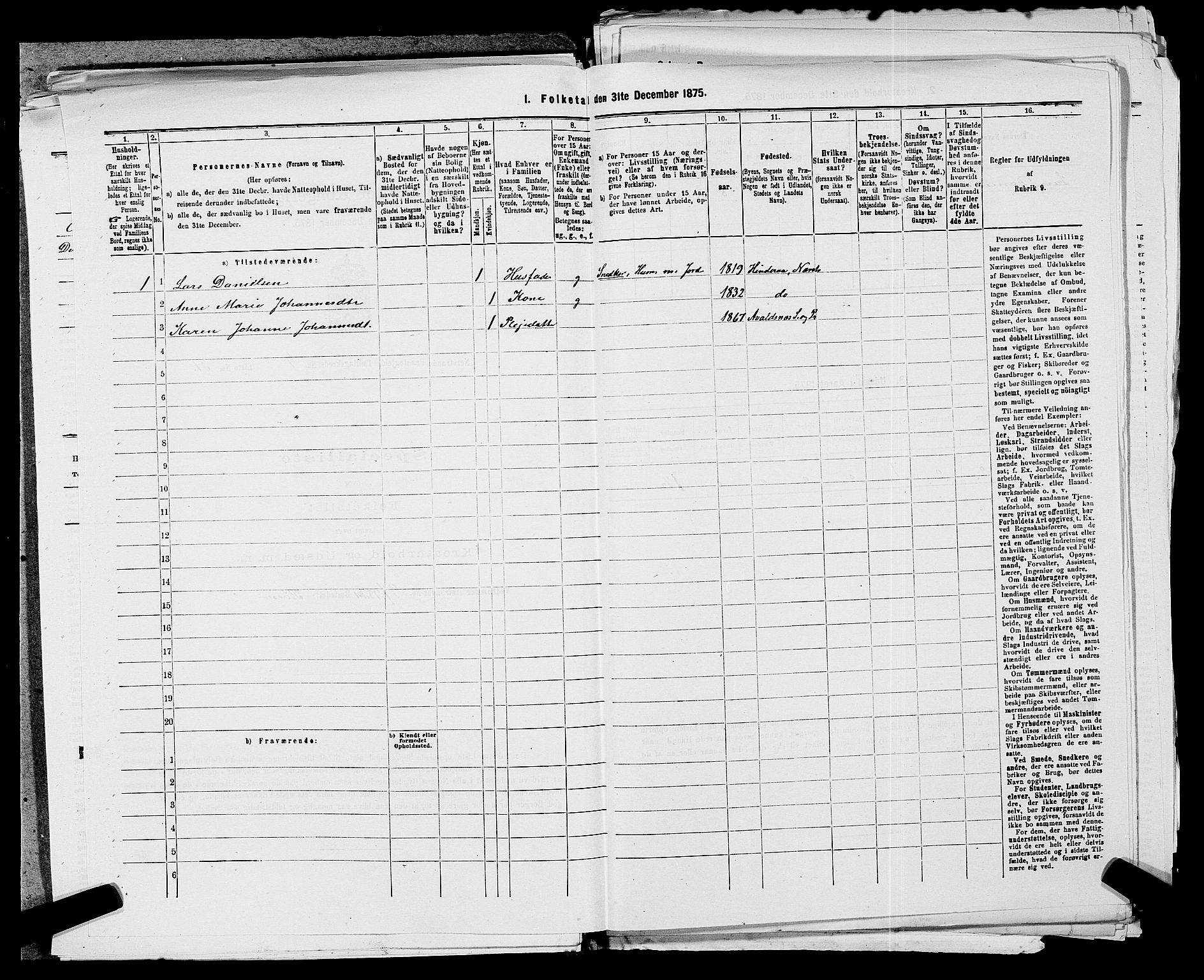 SAST, 1875 census for 1139P Nedstrand, 1875, p. 209