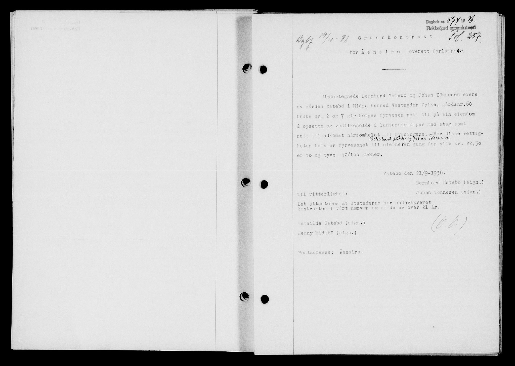 Flekkefjord sorenskriveri, SAK/1221-0001/G/Gb/Gba/L0053: Mortgage book no. A-1, 1936-1937, Diary no: : 574/1936
