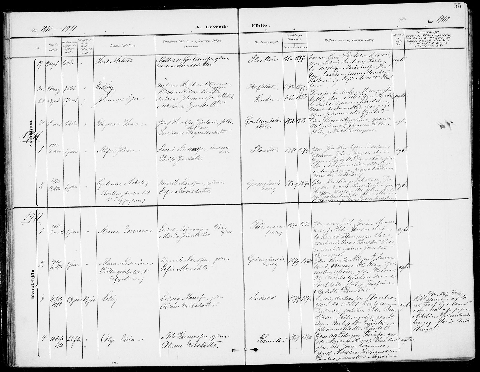 Førde sokneprestembete, AV/SAB-A-79901/H/Haa/Haab/L0002: Parish register (official) no. B  2, 1899-1920, p. 55