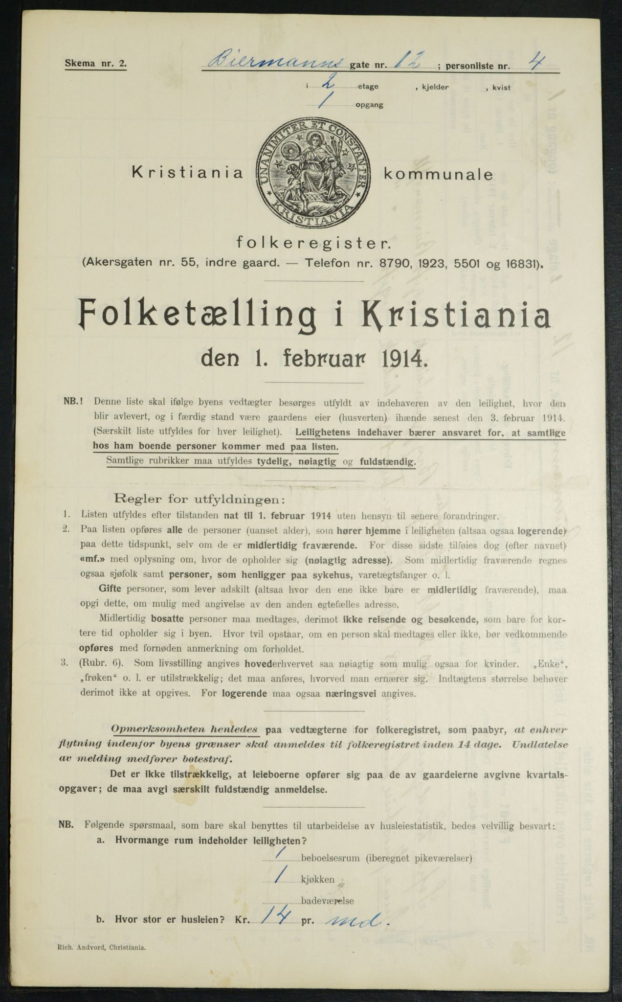 OBA, Municipal Census 1914 for Kristiania, 1914, p. 4904