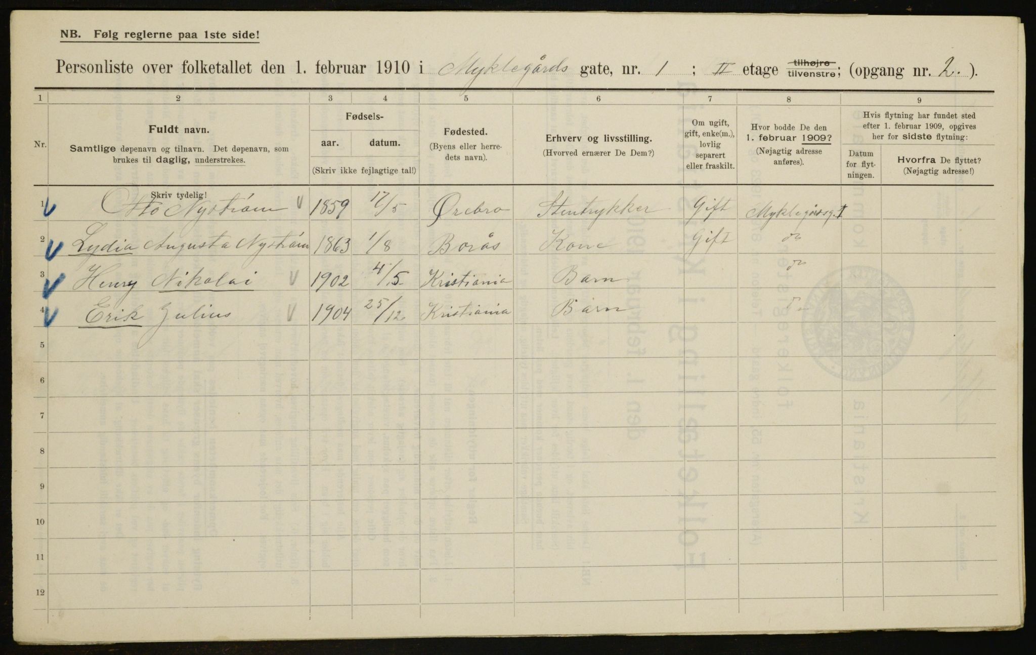 OBA, Municipal Census 1910 for Kristiania, 1910, p. 65838