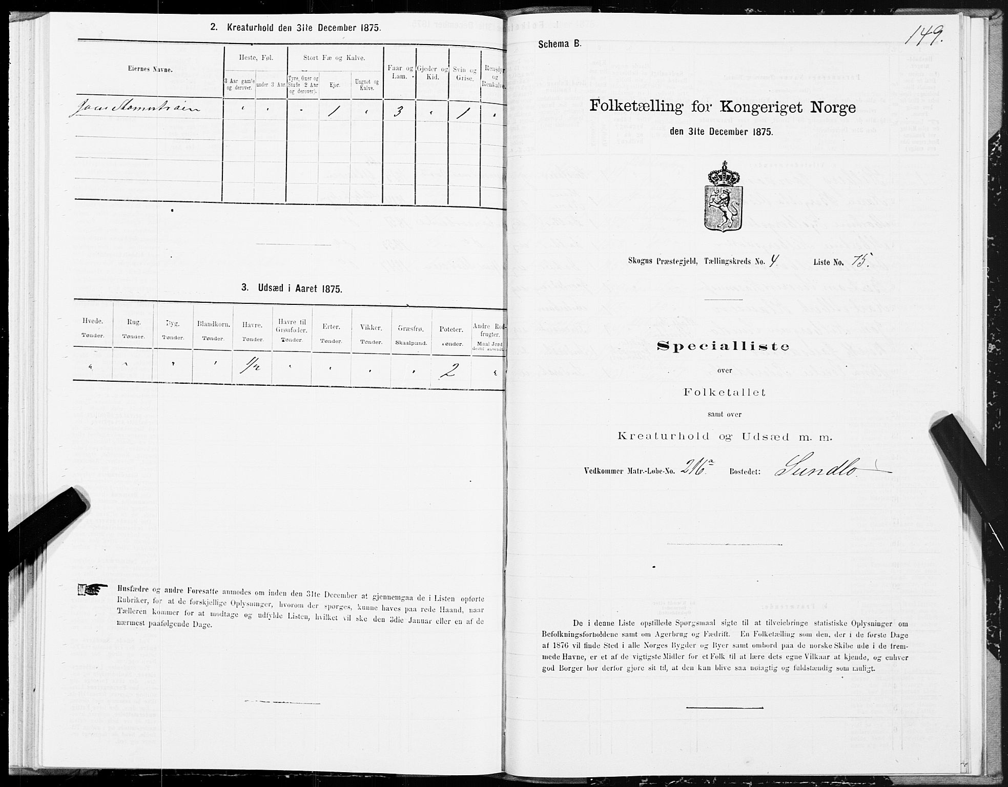 SAT, 1875 census for 1719P Skogn, 1875, p. 4149