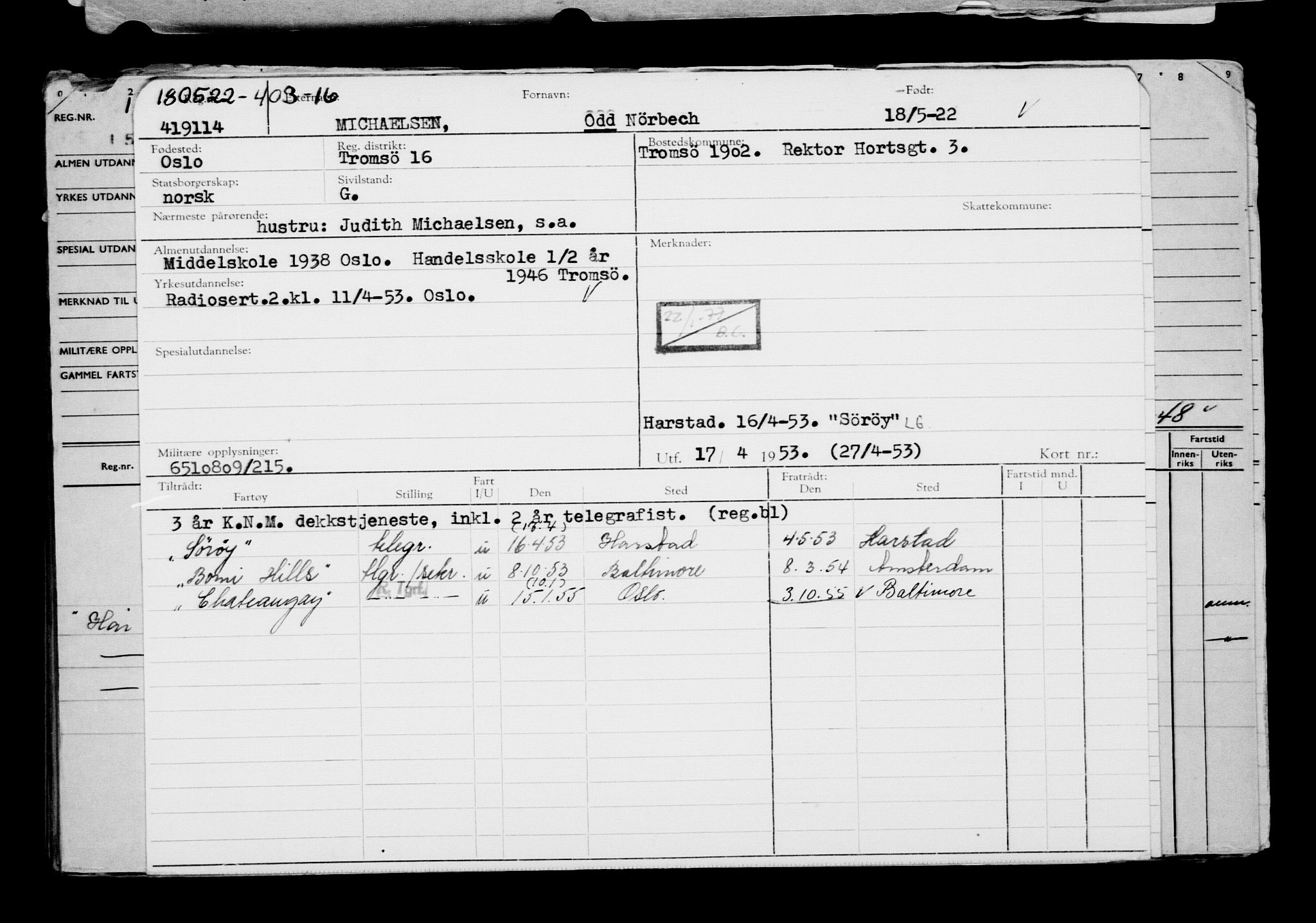 Direktoratet for sjømenn, AV/RA-S-3545/G/Gb/L0206: Hovedkort, 1922, p. 487