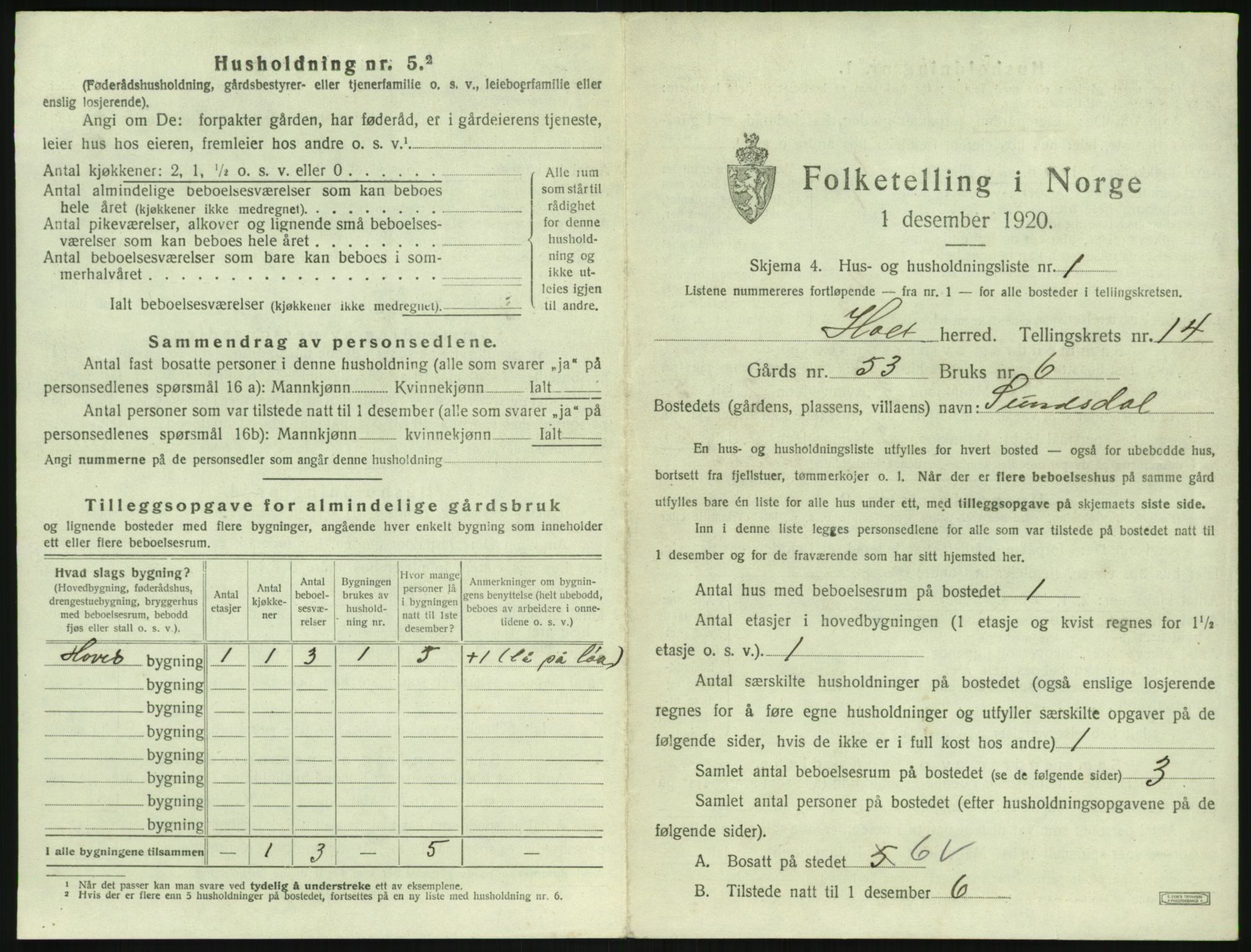 SAK, 1920 census for Holt, 1920, p. 1422