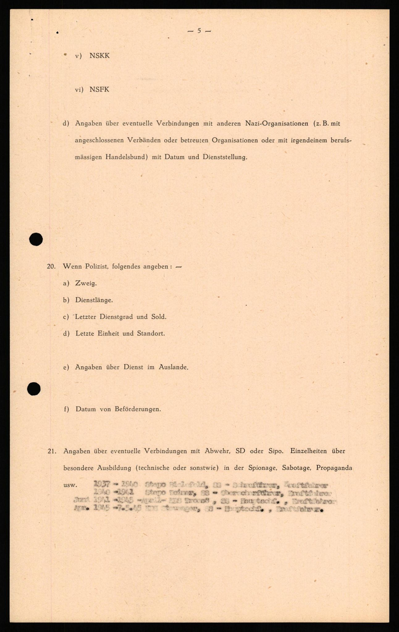 Forsvaret, Forsvarets overkommando II, RA/RAFA-3915/D/Db/L0027: CI Questionaires. Tyske okkupasjonsstyrker i Norge. Tyskere., 1945-1946, p. 436