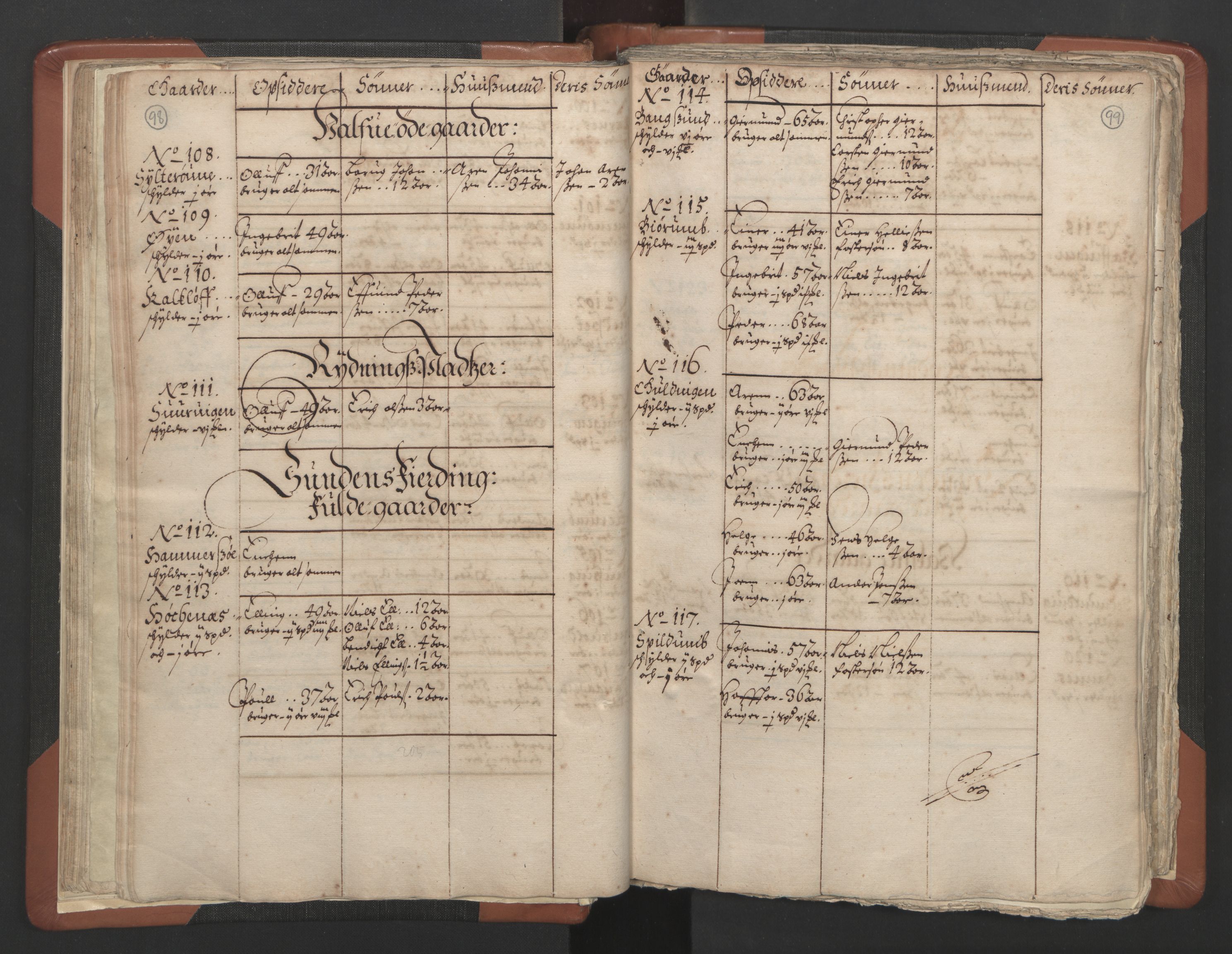 RA, Vicar's Census 1664-1666, no. 34: Namdal deanery, 1664-1666, p. 98-99