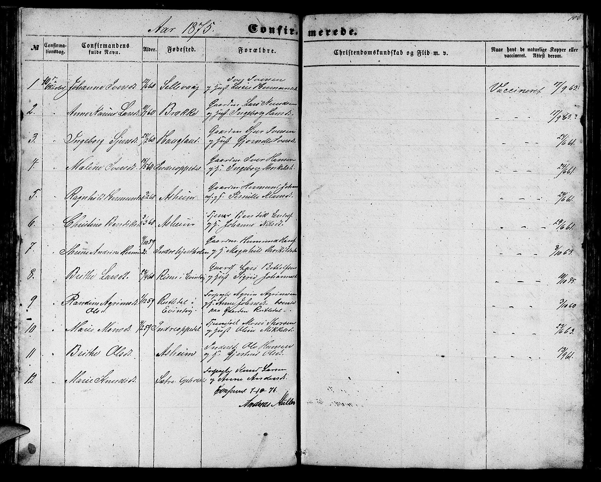 Gulen sokneprestembete, SAB/A-80201/H/Hab/Habc/L0001: Parish register (copy) no. C 1, 1853-1880, p. 103