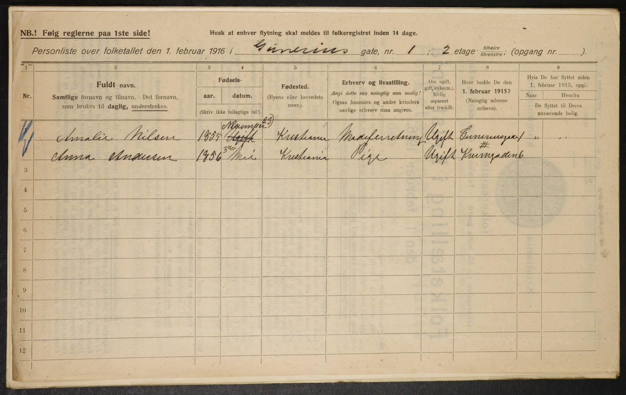 OBA, Municipal Census 1916 for Kristiania, 1916, p. 5262