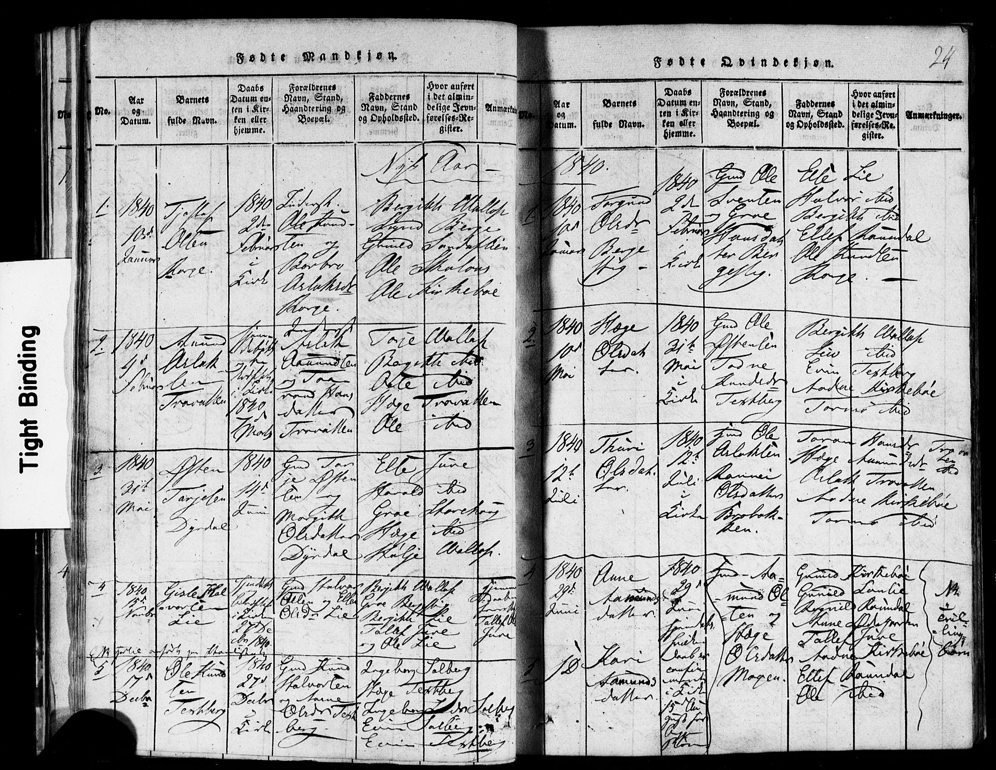 Rauland kirkebøker, SAKO/A-292/F/Fa/L0002: Parish register (official) no. 2, 1815-1860, p. 24