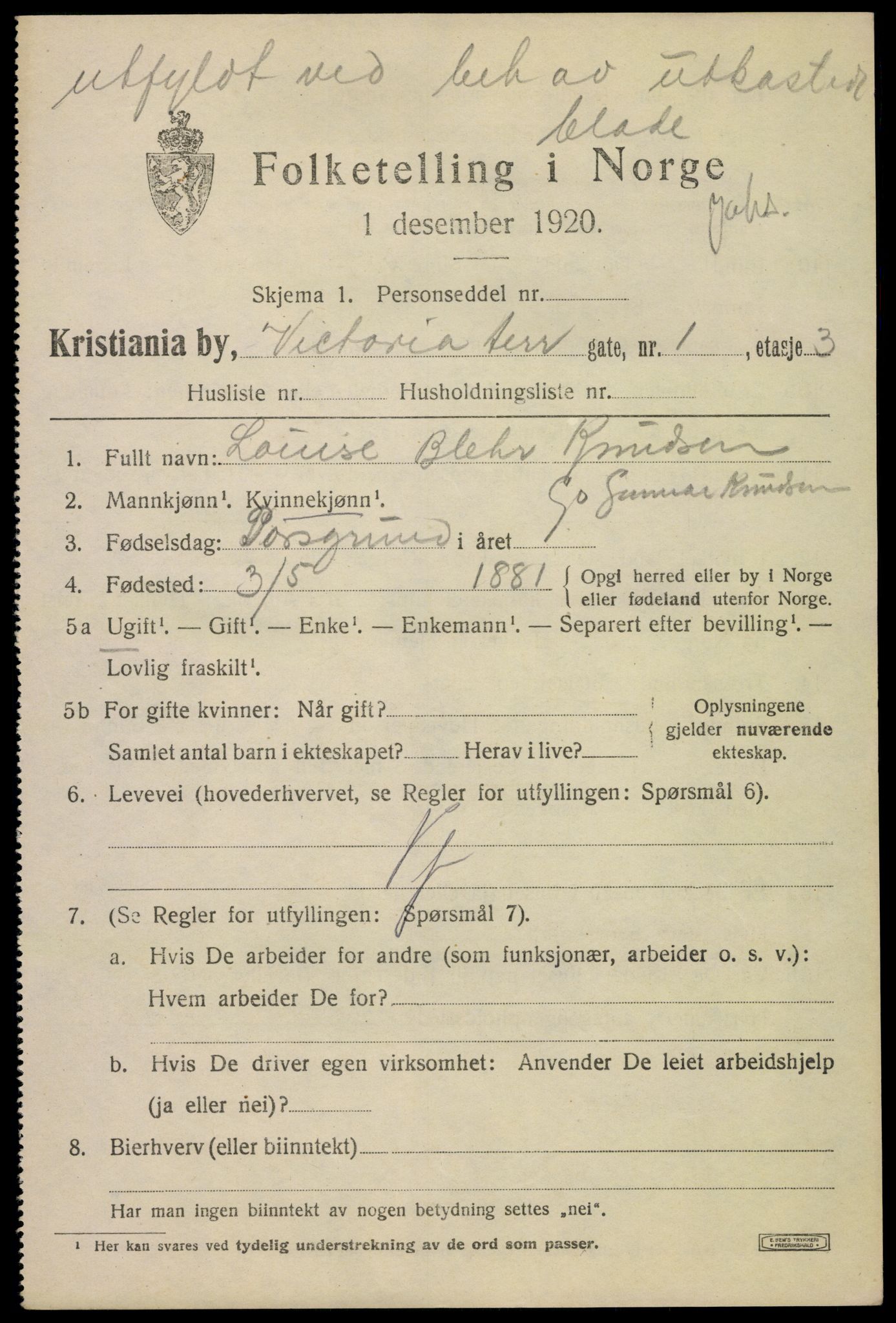 SAO, 1920 census for Kristiania, 1920, p. 636159