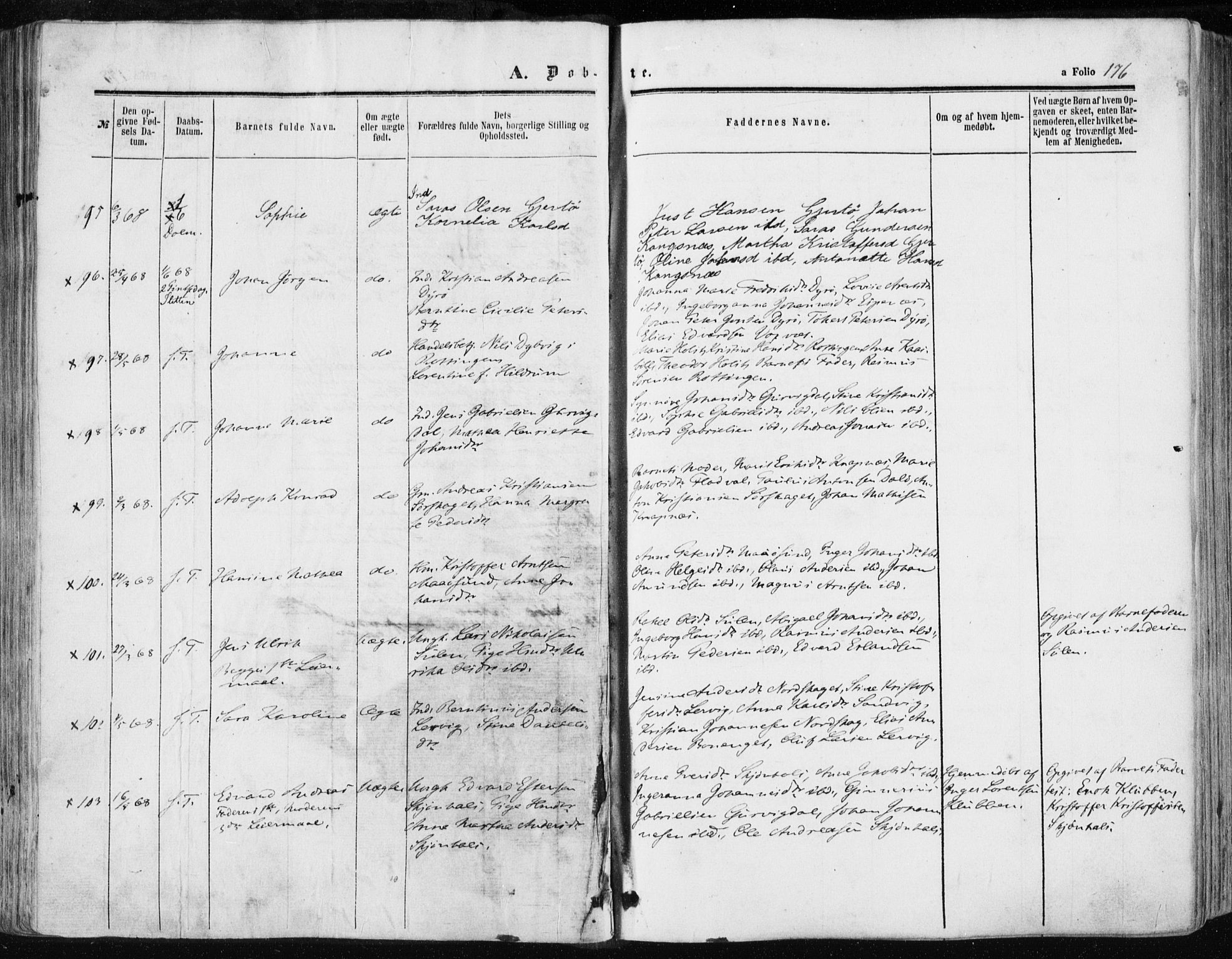 Ministerialprotokoller, klokkerbøker og fødselsregistre - Sør-Trøndelag, AV/SAT-A-1456/634/L0531: Parish register (official) no. 634A07, 1861-1870, p. 176