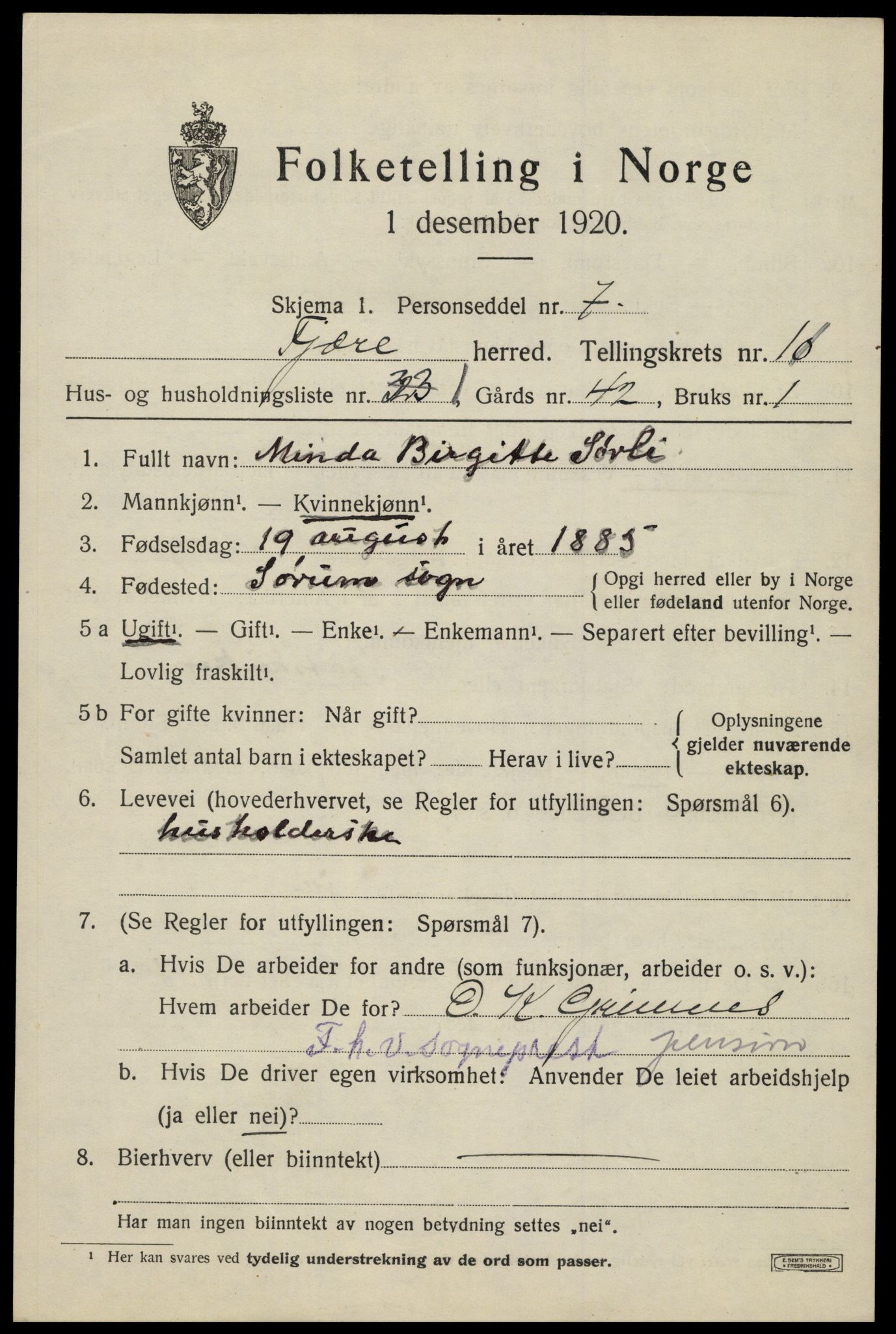 SAK, 1920 census for Fjære, 1920, p. 11739