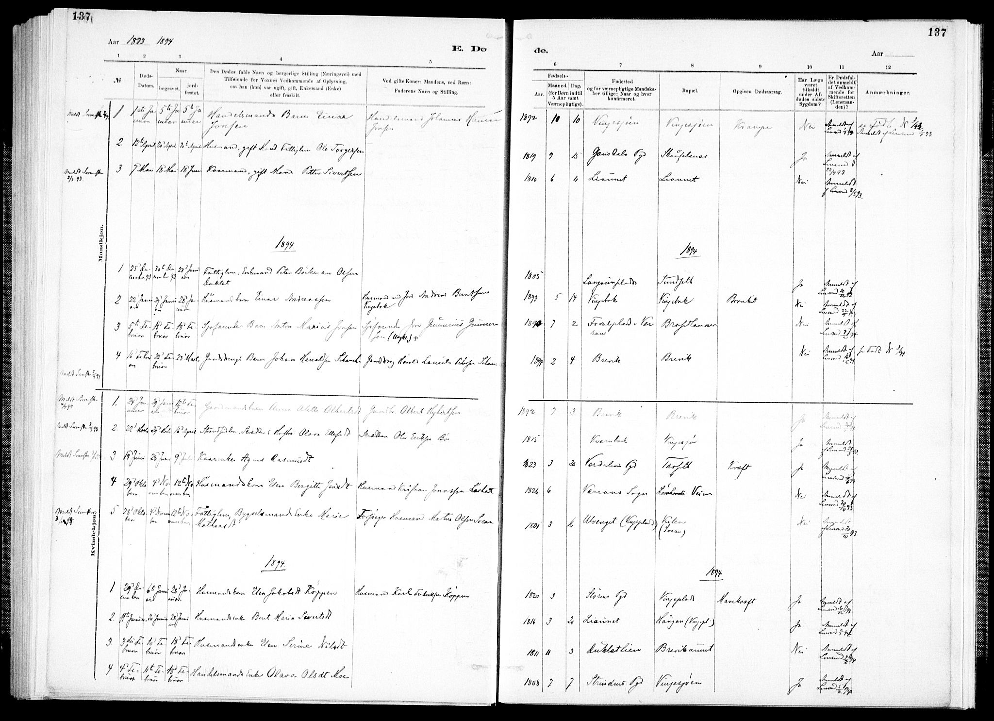 Ministerialprotokoller, klokkerbøker og fødselsregistre - Nord-Trøndelag, AV/SAT-A-1458/733/L0325: Parish register (official) no. 733A04, 1884-1908, p. 137