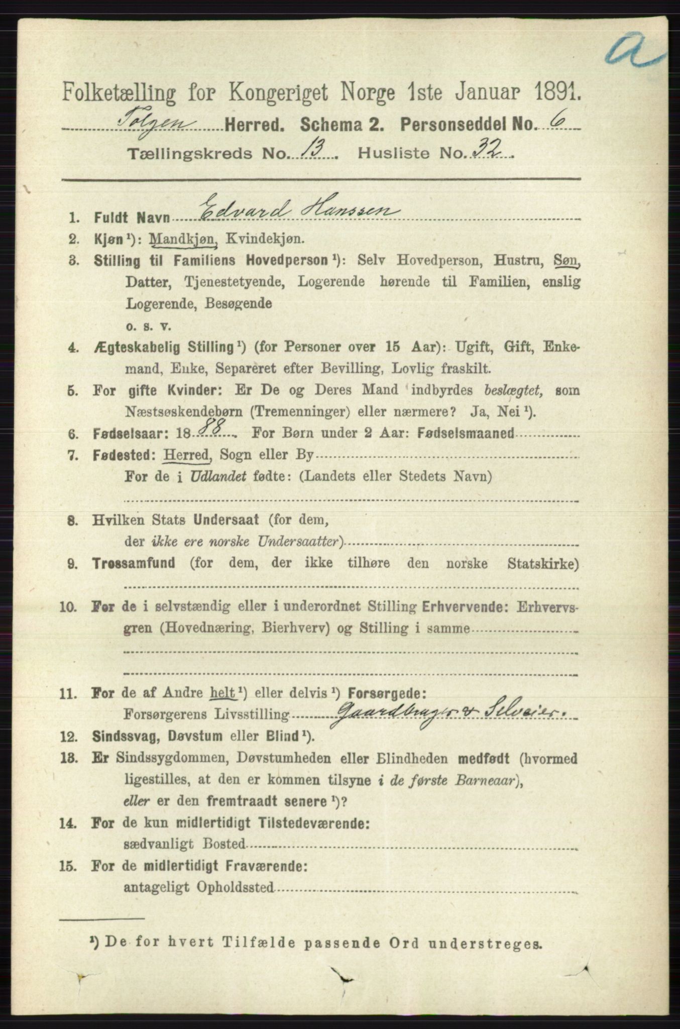 RA, 1891 census for 0436 Tolga, 1891, p. 4076