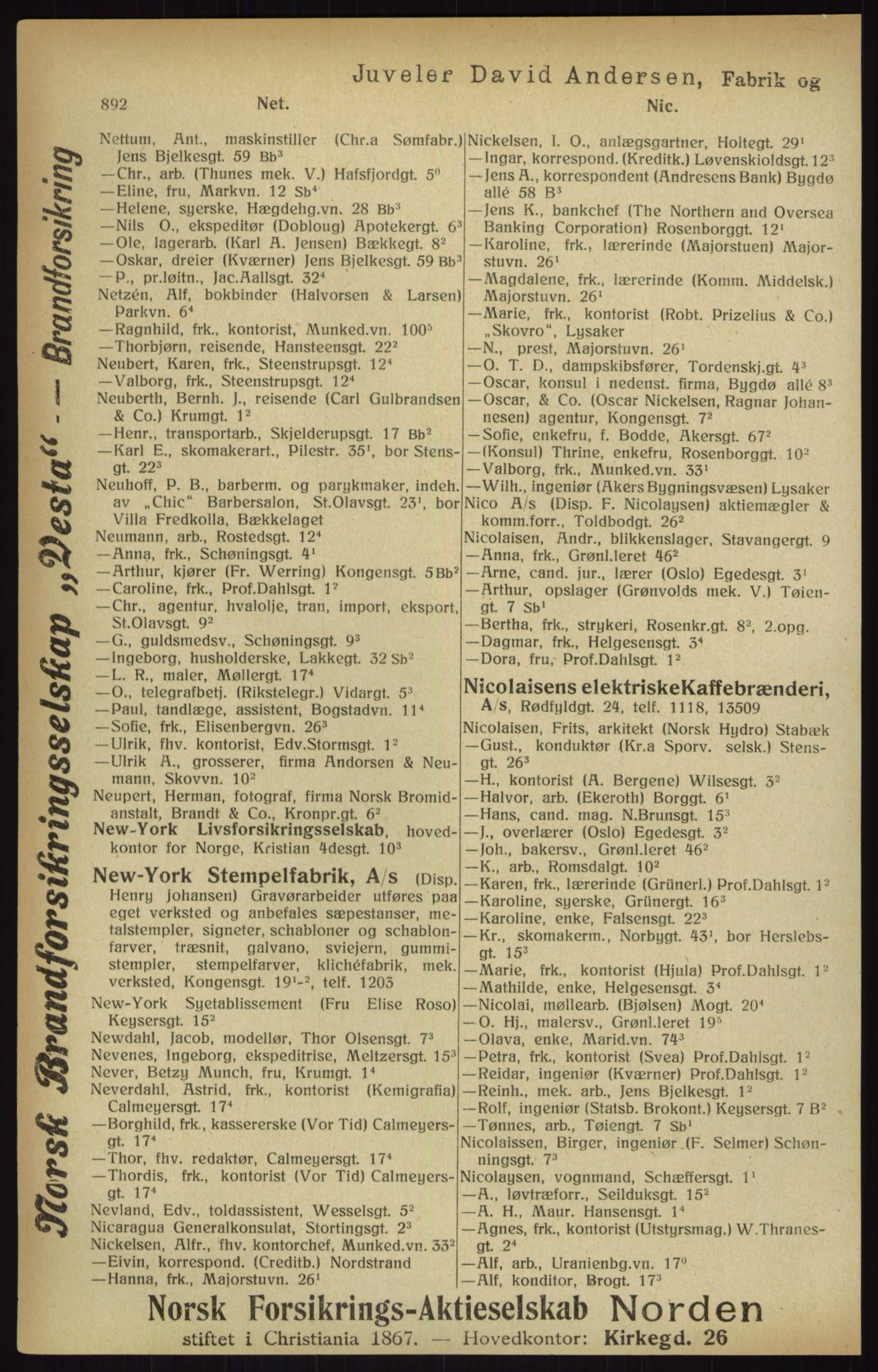 Kristiania/Oslo adressebok, PUBL/-, 1916, p. 892