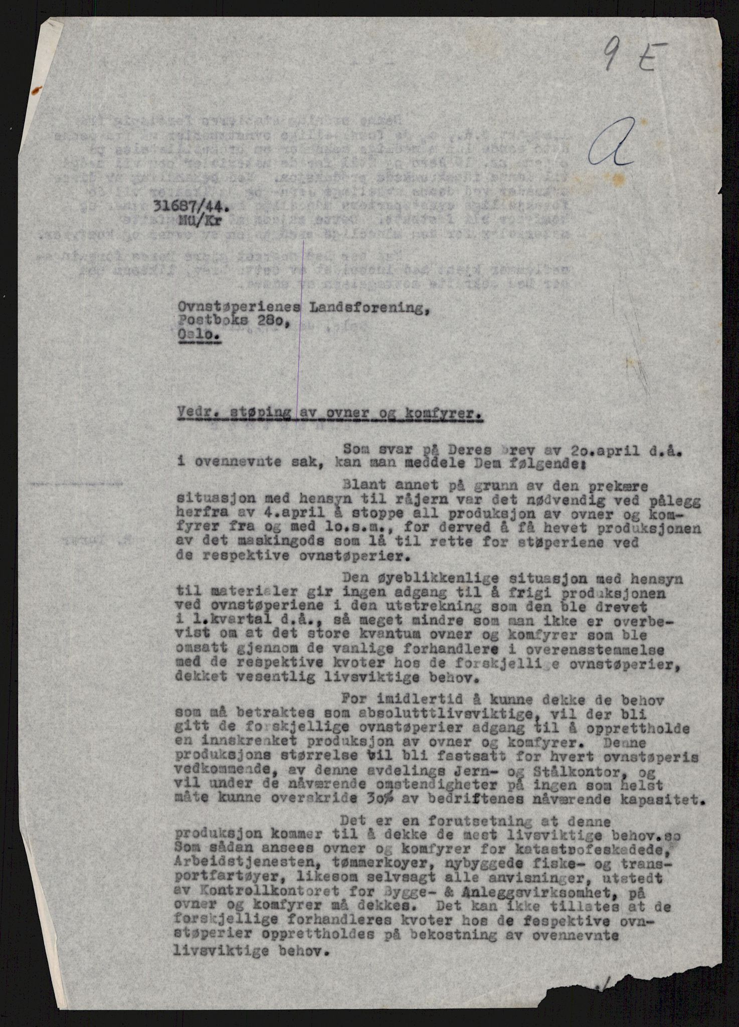 Direktoratet for industriforsyning, Sekretariatet, AV/RA-S-4153/D/Df/L0055: 9. Metallkontoret, 1940-1945, p. 259