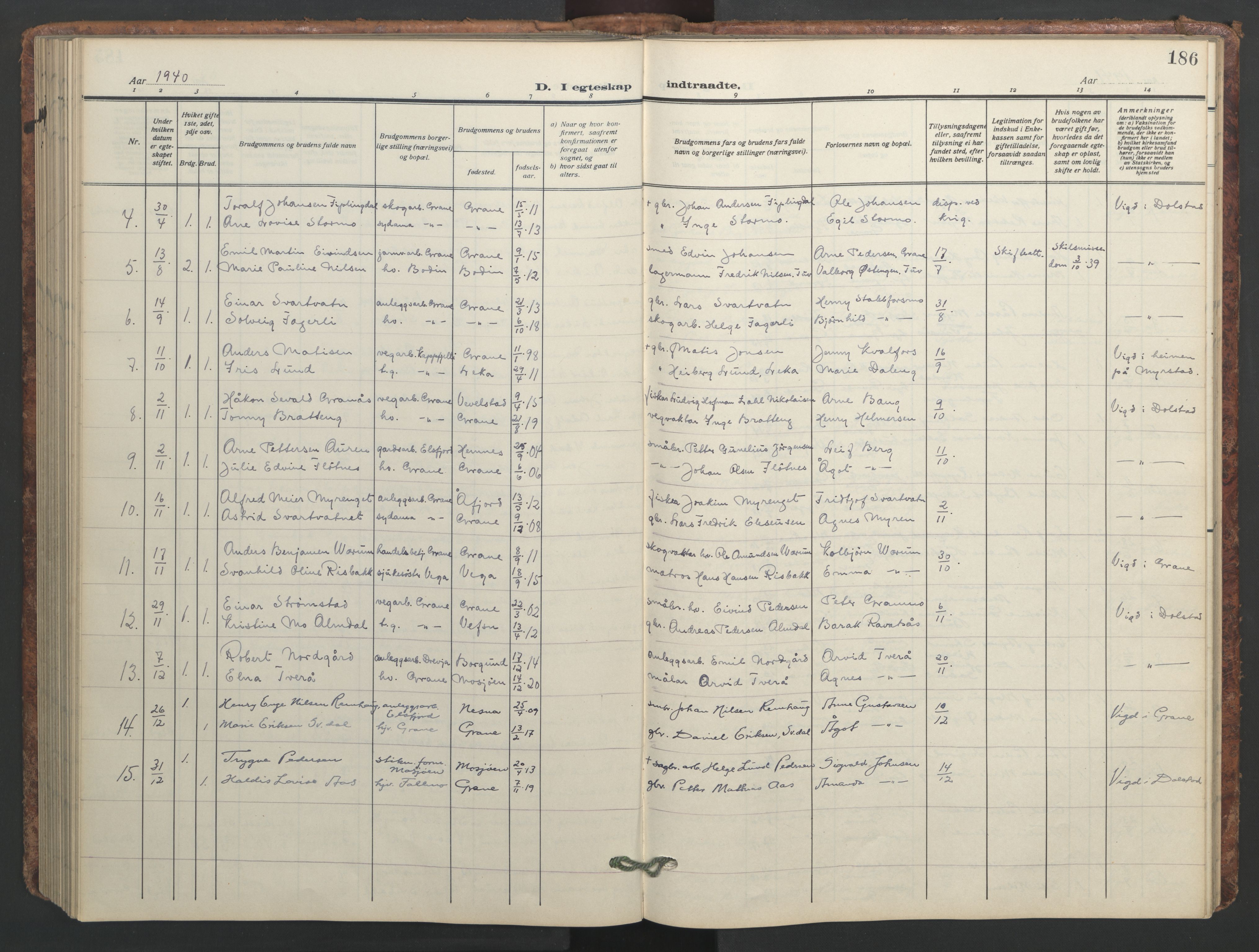 Ministerialprotokoller, klokkerbøker og fødselsregistre - Nordland, AV/SAT-A-1459/824/L0341: Parish register (copy) no. 824C01, 1916-1957, p. 186