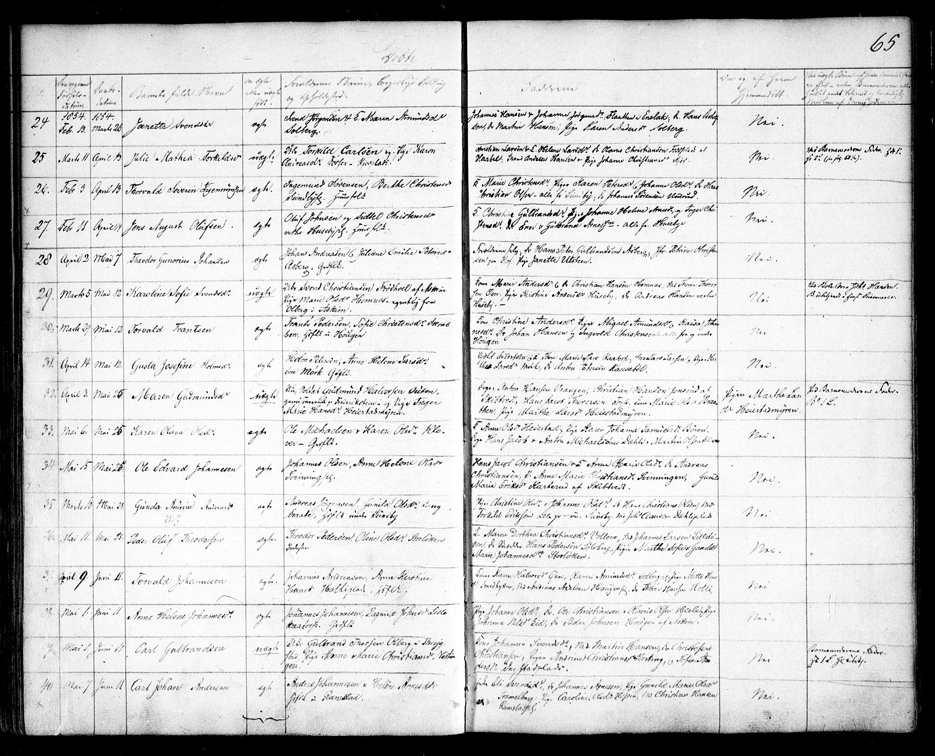 Spydeberg prestekontor Kirkebøker, SAO/A-10924/F/Fa/L0005: Parish register (official) no. I 5, 1842-1862, p. 65