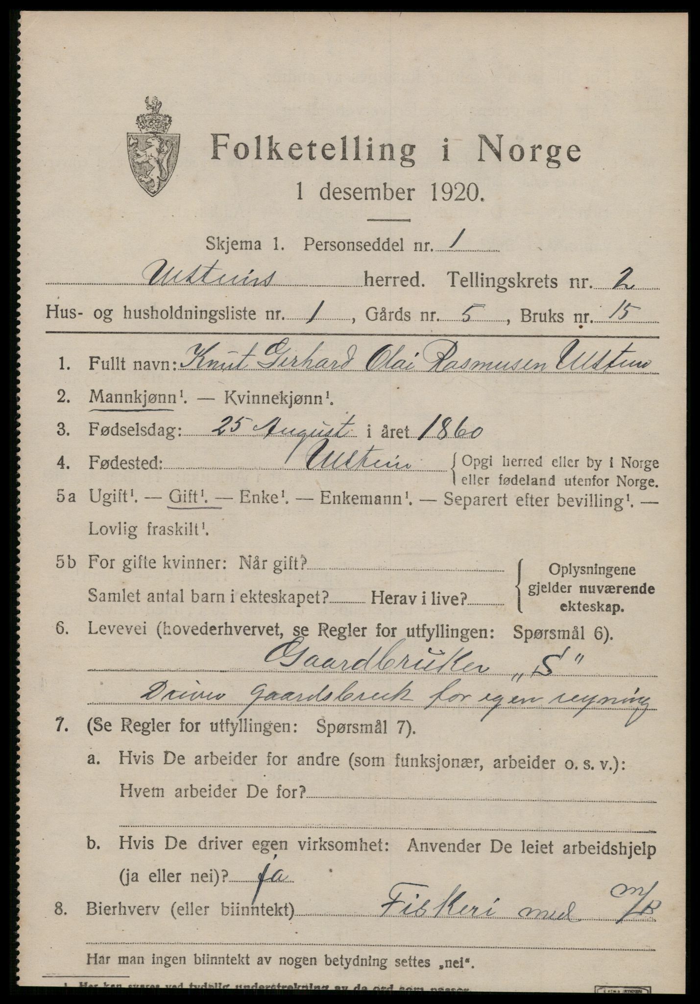 SAT, 1920 census for Ulstein, 1920, p. 1120