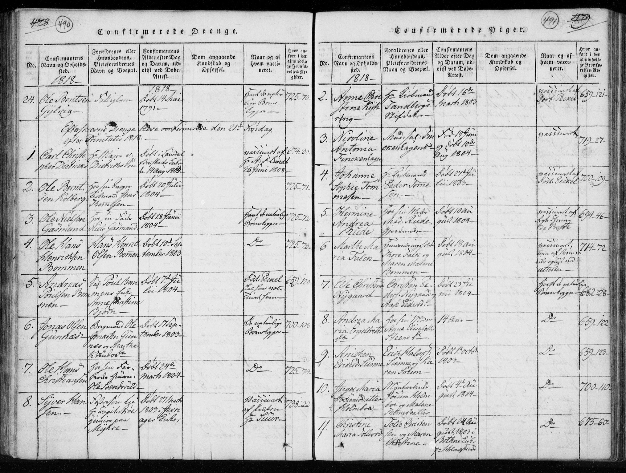 Kongsberg kirkebøker, AV/SAKO-A-22/F/Fa/L0008: Parish register (official) no. I 8, 1816-1839, p. 490-491