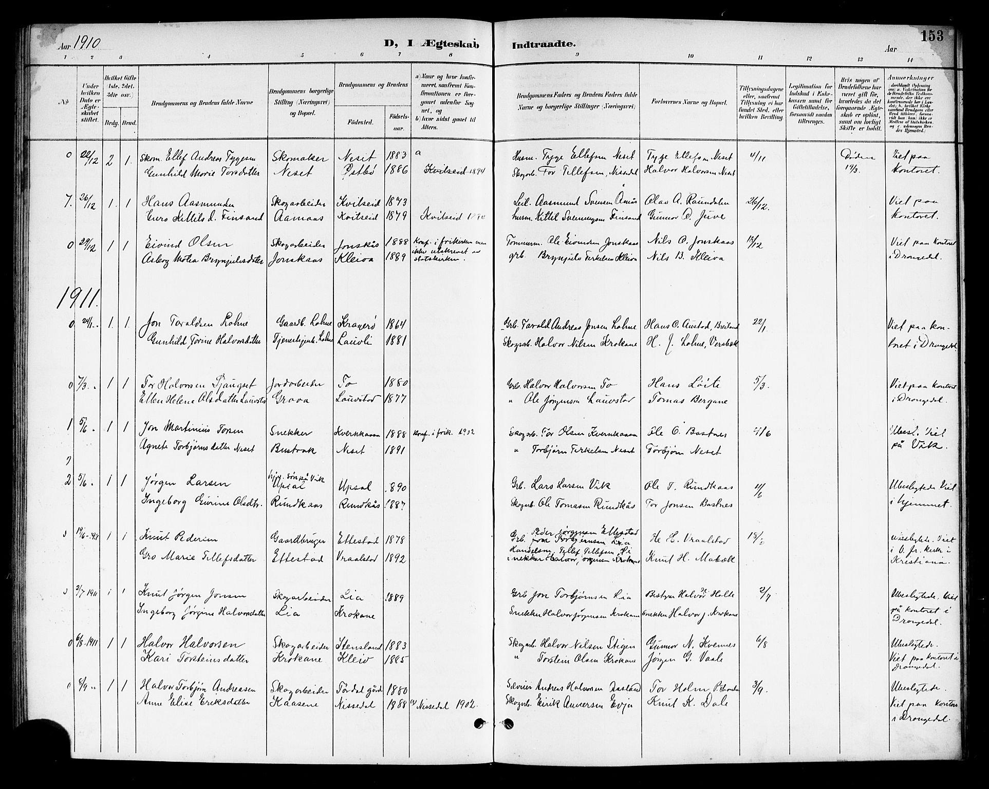 Drangedal kirkebøker, SAKO/A-258/G/Gb/L0002: Parish register (copy) no. II 2, 1895-1918, p. 153