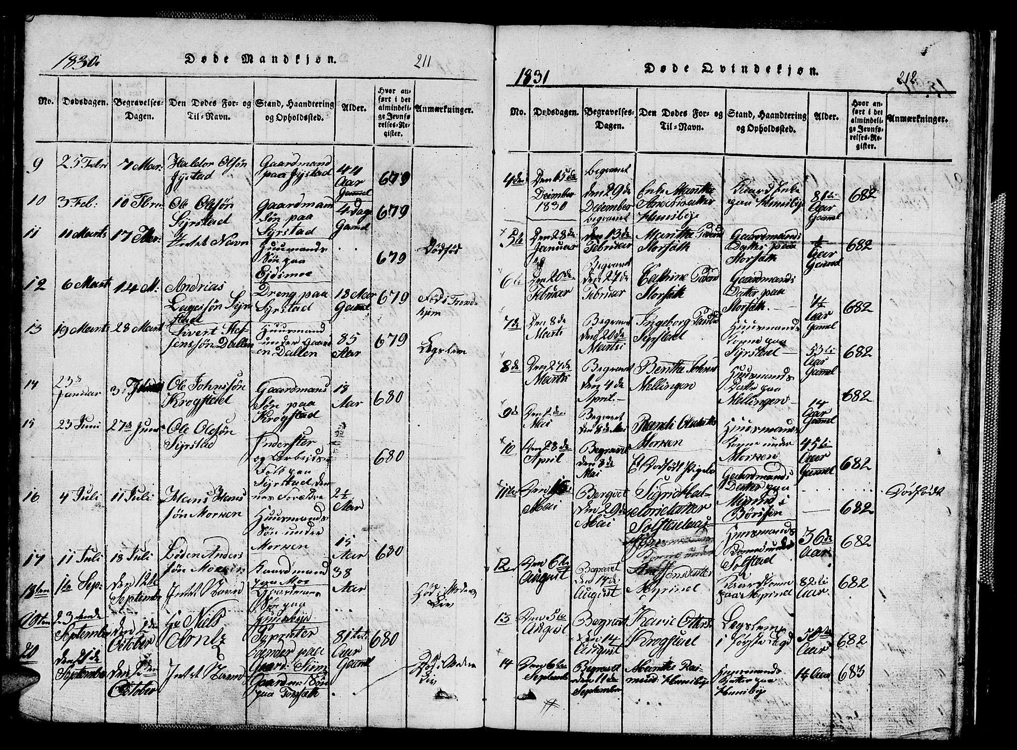 Ministerialprotokoller, klokkerbøker og fødselsregistre - Sør-Trøndelag, SAT/A-1456/667/L0796: Parish register (copy) no. 667C01, 1817-1836, p. 211-212