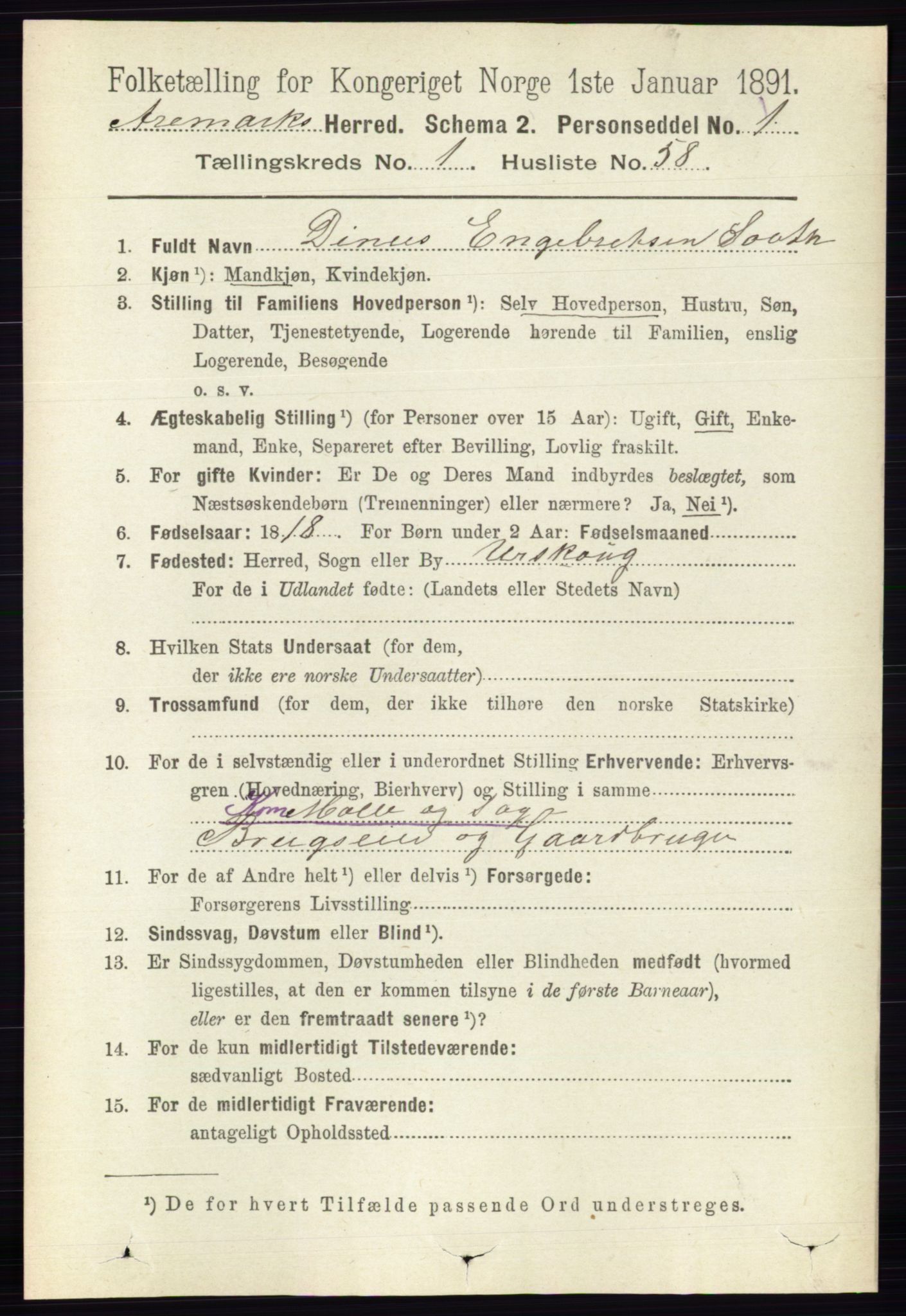 RA, 1891 census for 0118 Aremark, 1891, p. 469