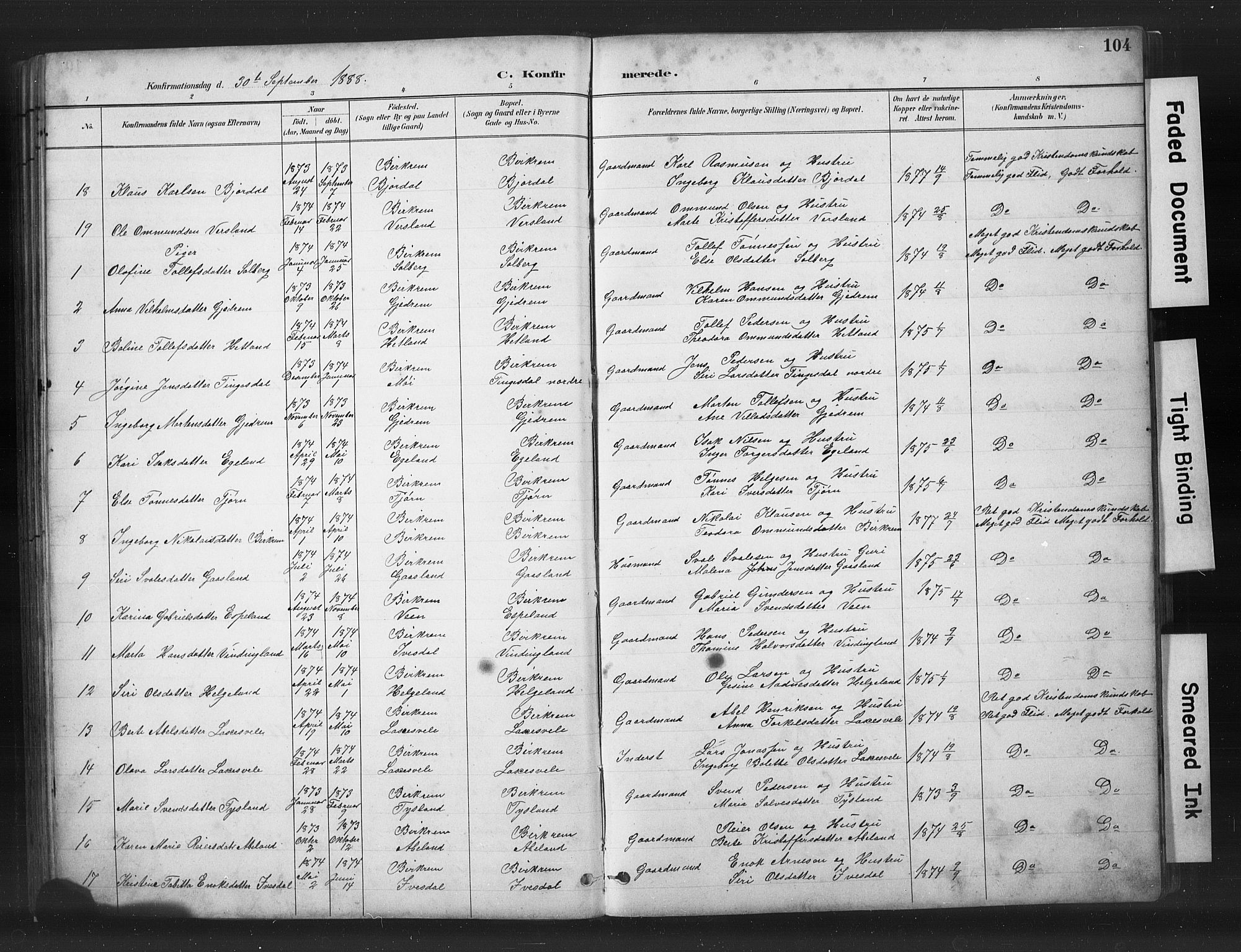 Helleland sokneprestkontor, SAST/A-101810: Parish register (copy) no. B 5, 1887-1908, p. 104