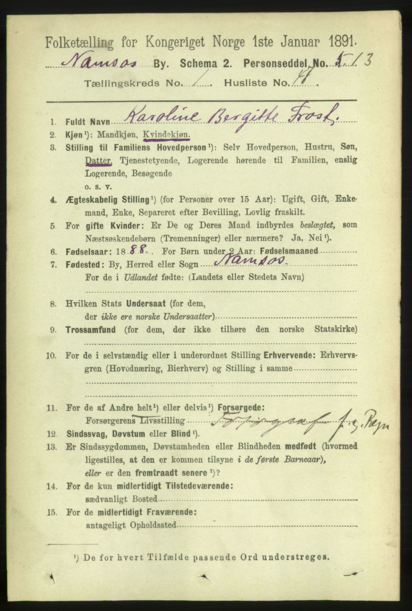 RA, 1891 census for 1703 Namsos, 1891, p. 394