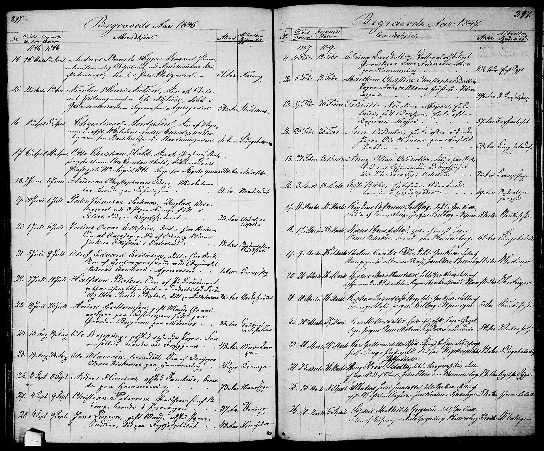 Garnisonsmenigheten Kirkebøker, AV/SAO-A-10846/G/Ga/L0005: Parish register (copy) no. 5, 1841-1860, p. 397