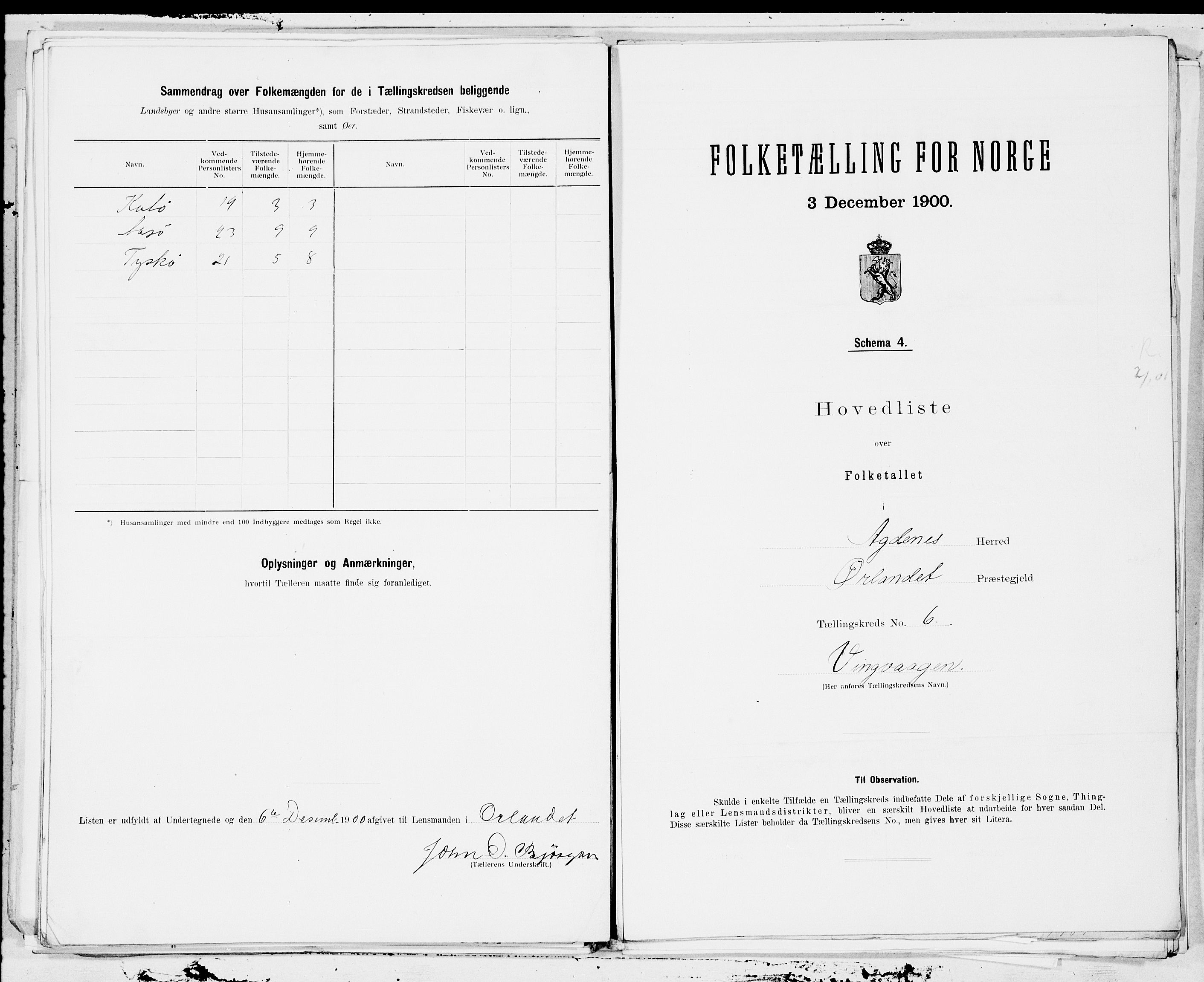 SAT, 1900 census for Agdenes, 1900, p. 12