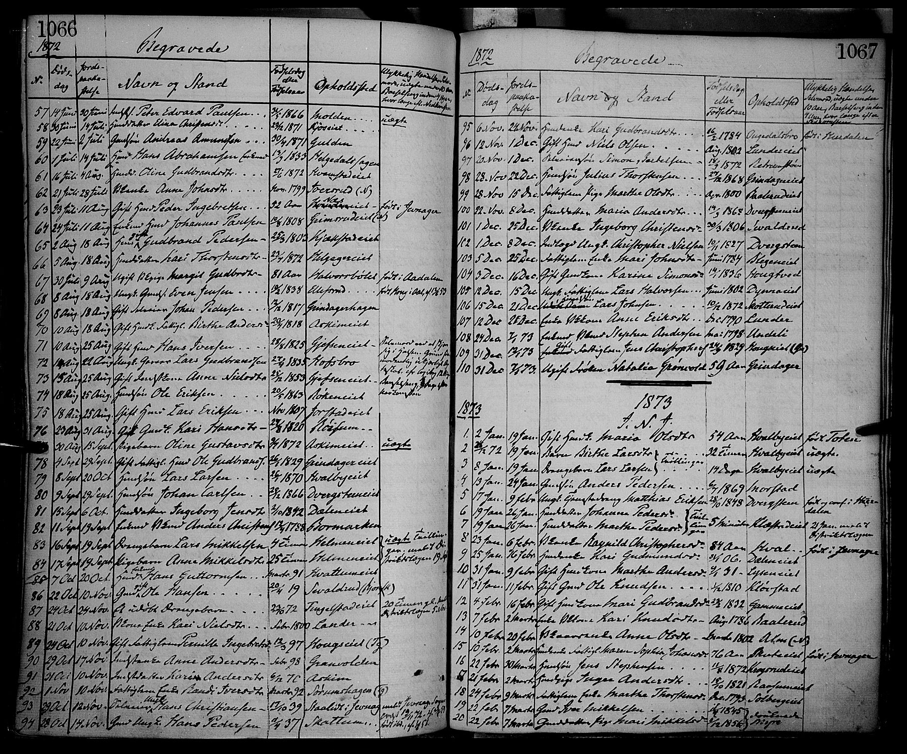 Gran prestekontor, SAH/PREST-112/H/Ha/Haa/L0012: Parish register (official) no. 12, 1856-1874, p. 1066-1067