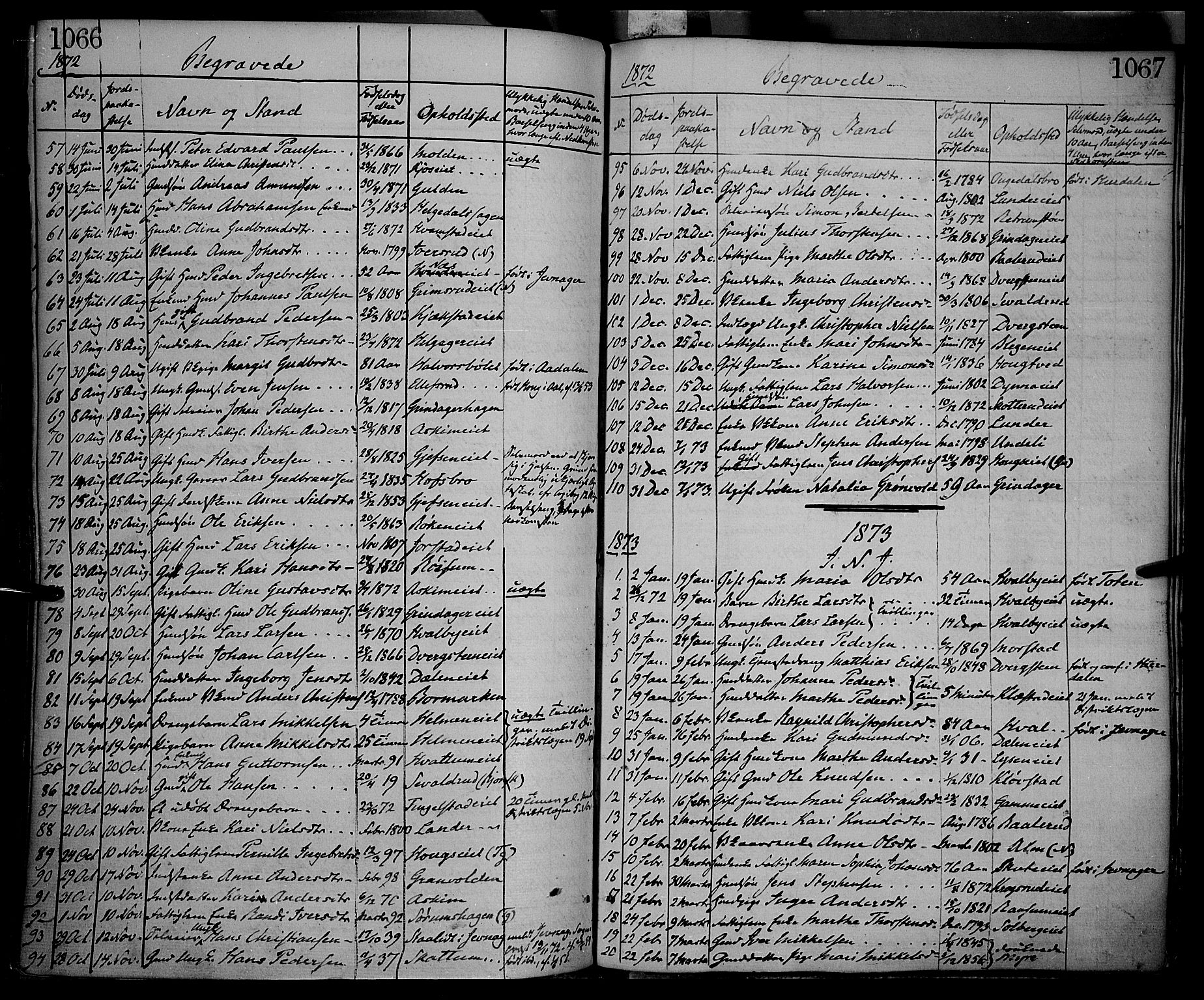 Gran prestekontor, AV/SAH-PREST-112/H/Ha/Haa/L0012: Parish register (official) no. 12, 1856-1874, p. 1066-1067