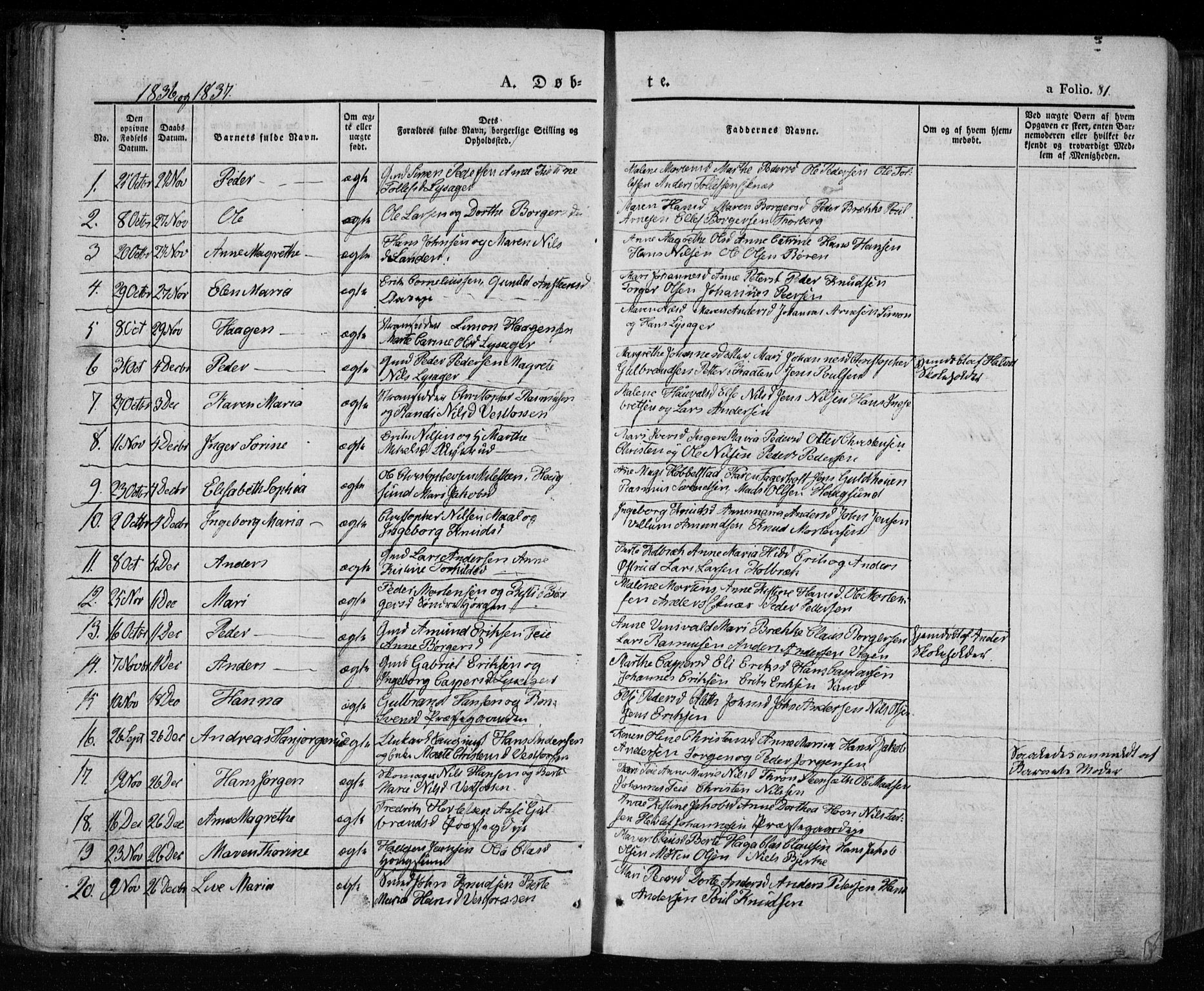 Eiker kirkebøker, SAKO/A-4/F/Fa/L0013a: Parish register (official) no. I 13A, 1832-1845, p. 81