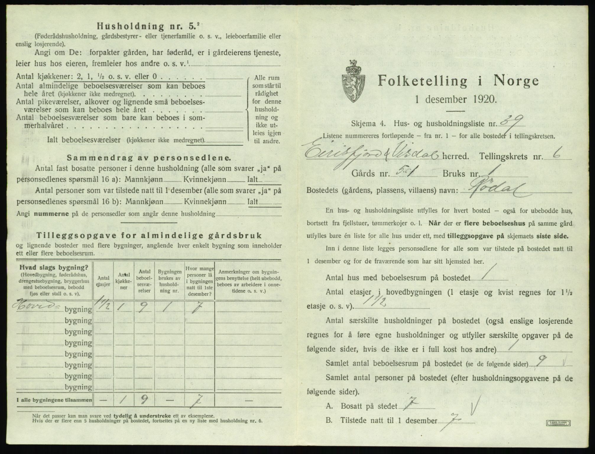 SAT, 1920 census for Eresfjord og Vistdal, 1920, p. 655