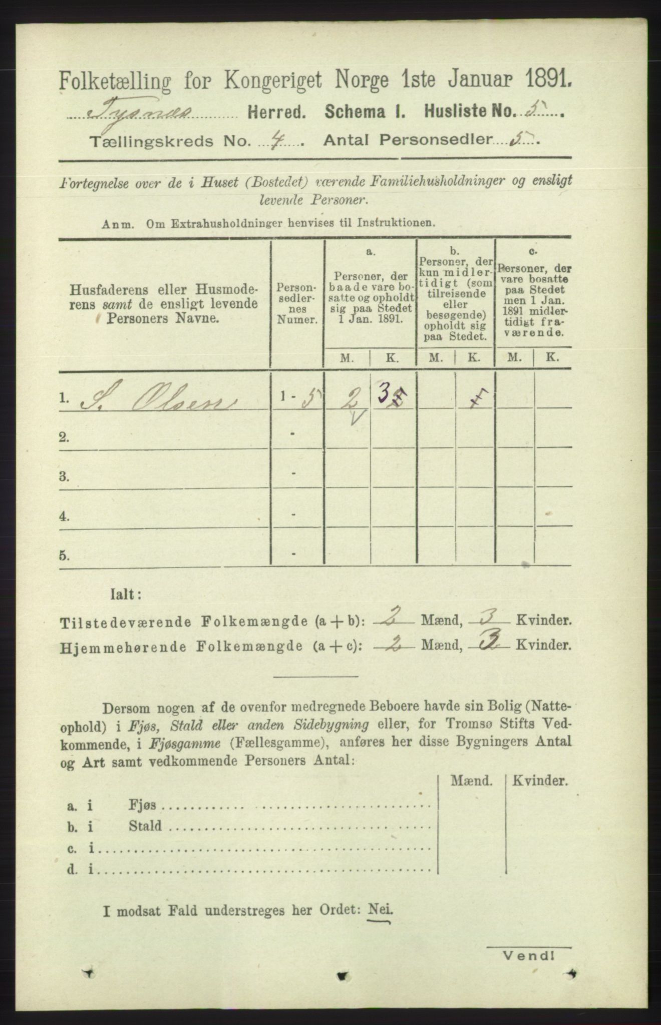 RA, 1891 census for 1223 Tysnes, 1891, p. 1484