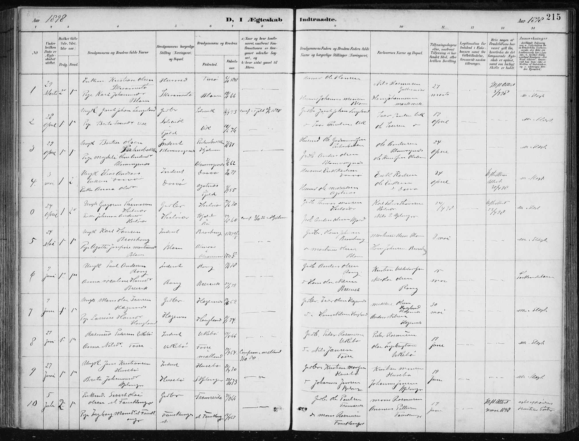 Herdla Sokneprestembete, SAB/A-75701/H/Haa: Parish register (official) no. A 4, 1891-1905, p. 215