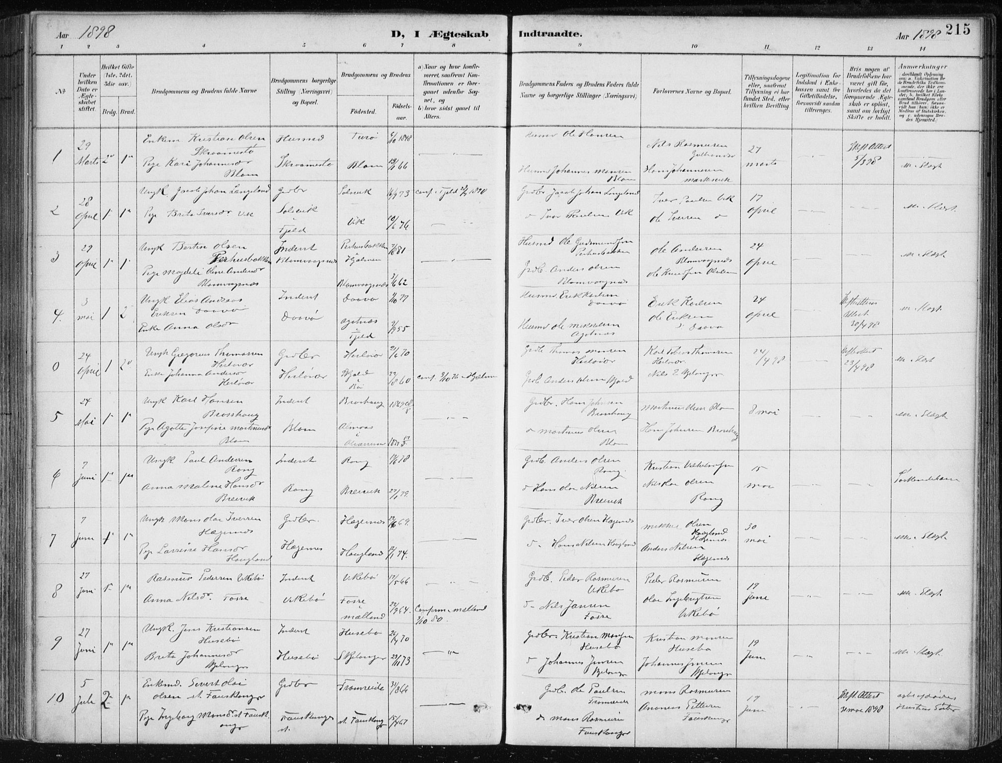 Herdla Sokneprestembete, AV/SAB-A-75701/H/Haa: Parish register (official) no. A 4, 1891-1905, p. 215