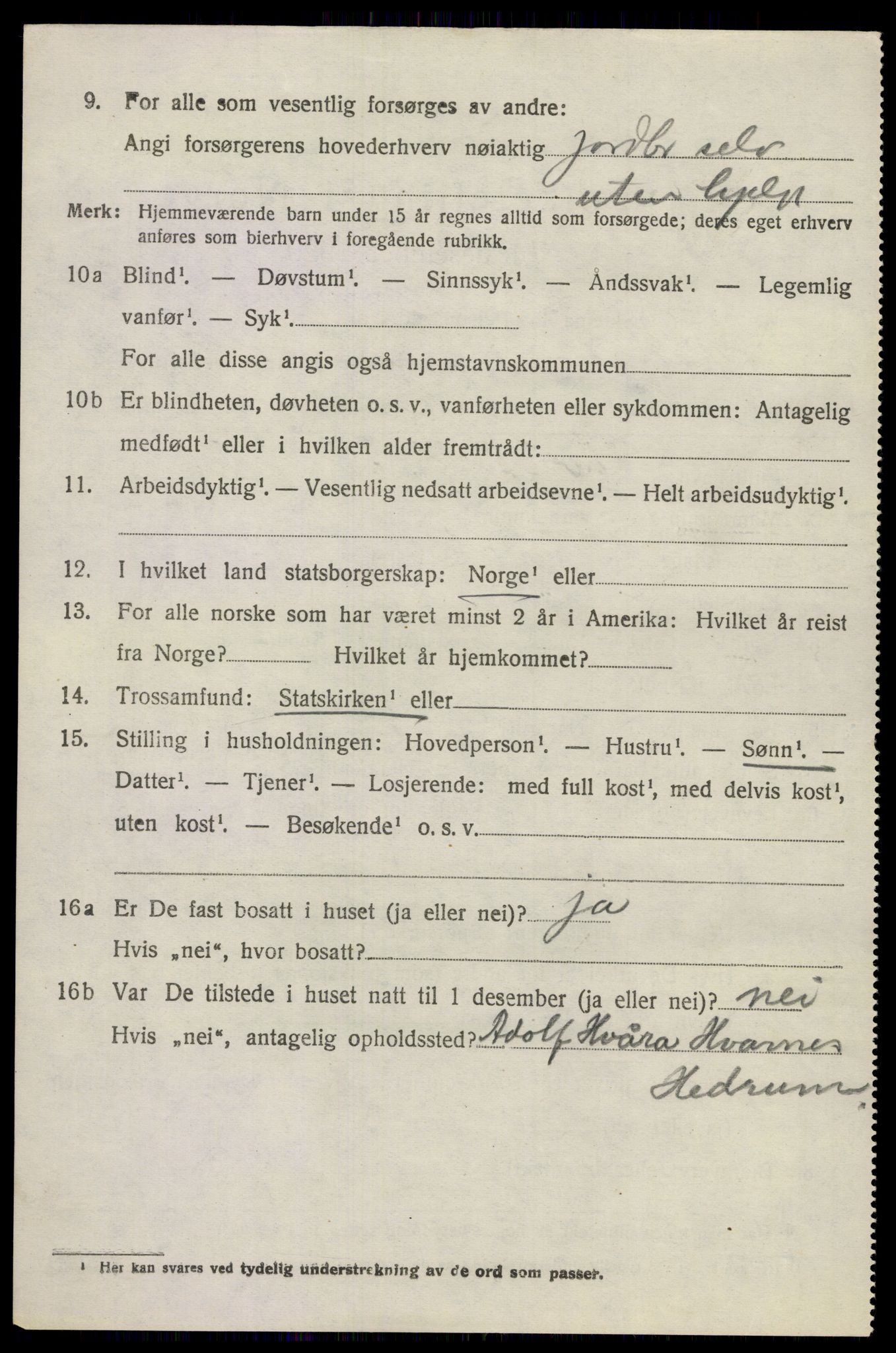 SAKO, 1920 census for Hedrum, 1920, p. 9866