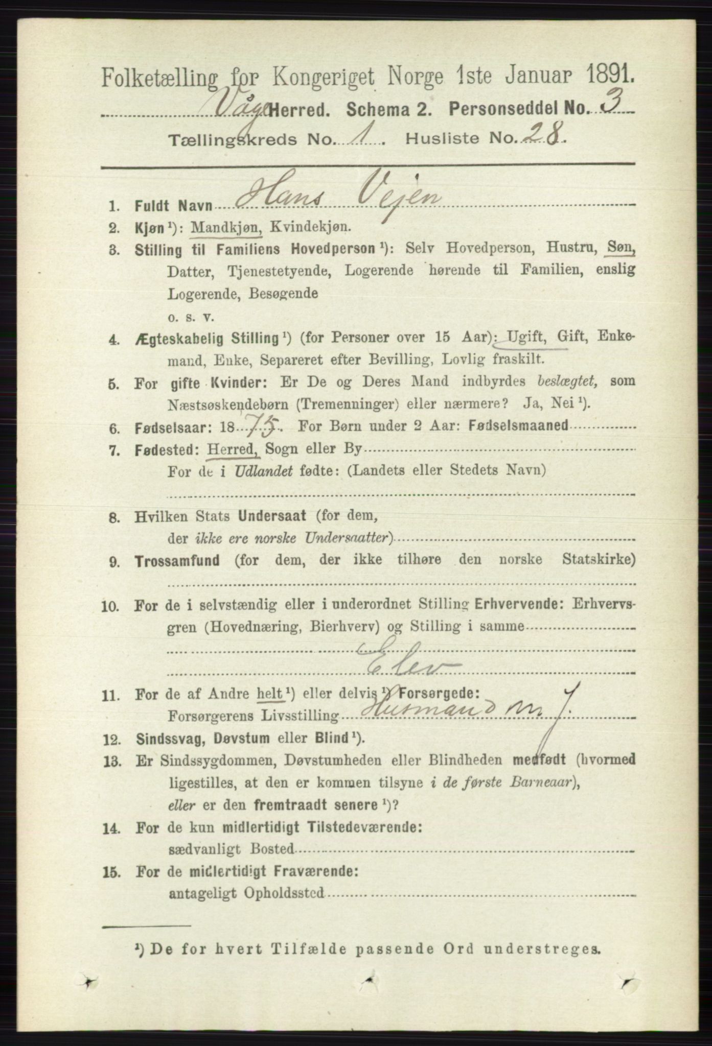 RA, 1891 census for 0515 Vågå, 1891, p. 325