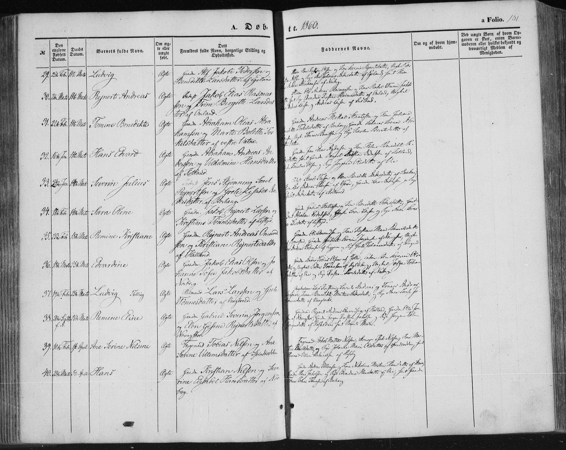 Lista sokneprestkontor, SAK/1111-0027/F/Fa/L0010: Parish register (official) no. A 10, 1846-1861, p. 151