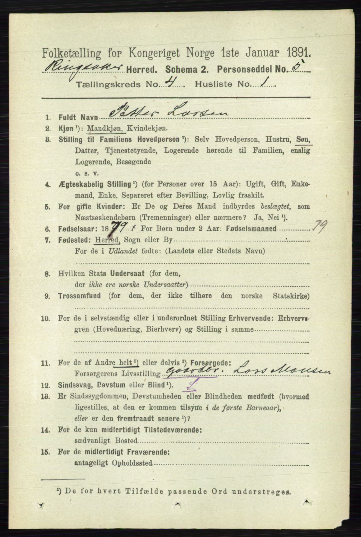 RA, 1891 census for 0412 Ringsaker, 1891, p. 1779