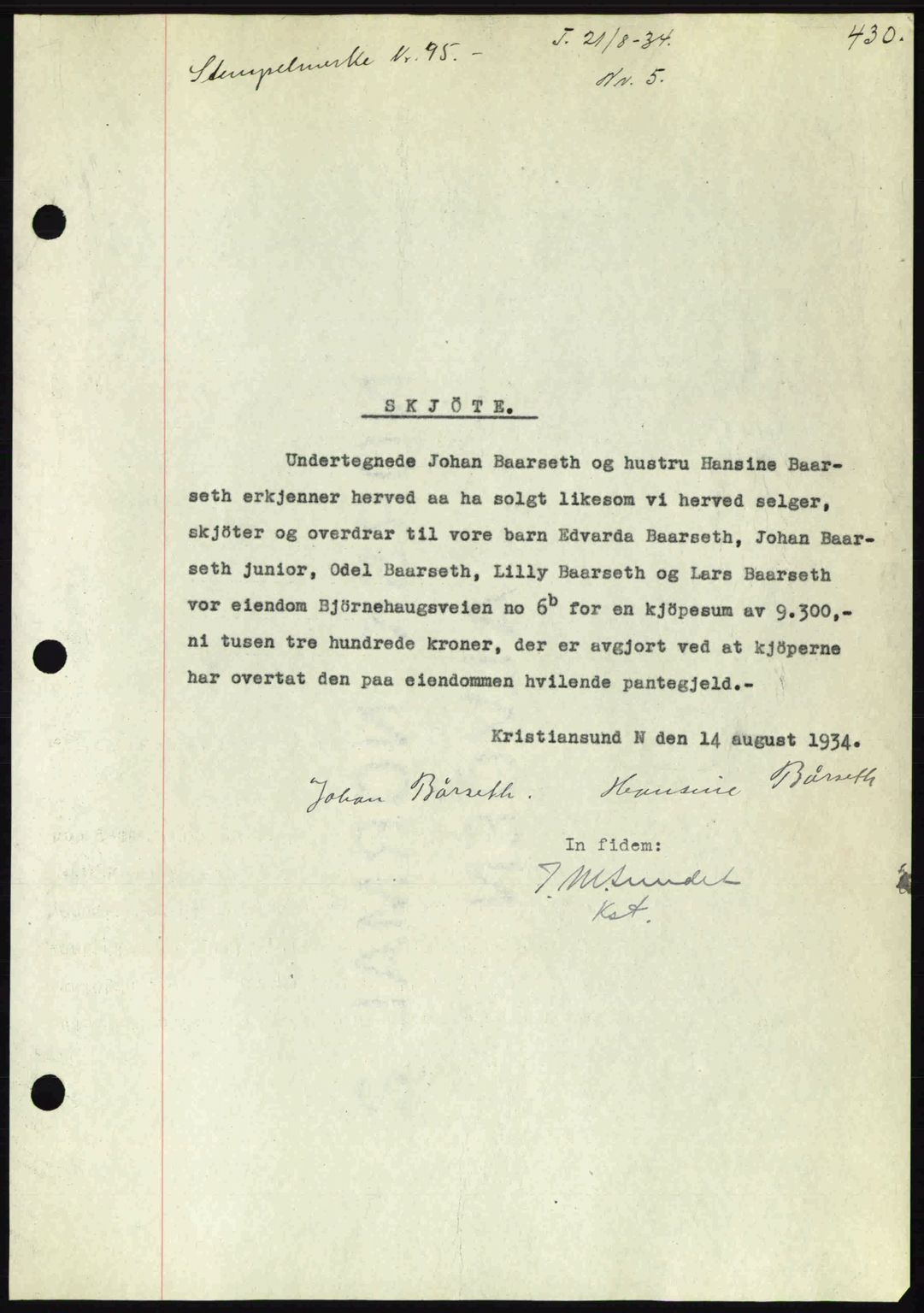 Kristiansund byfogd, AV/SAT-A-4587/A/27: Mortgage book no. 27, 1933-1934, Deed date: 21.08.1934